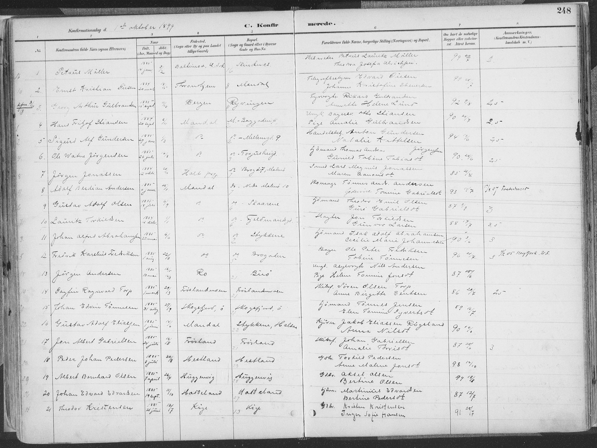 Mandal sokneprestkontor, AV/SAK-1111-0030/F/Fa/Faa/L0018: Ministerialbok nr. A 18, 1890-1905, s. 248