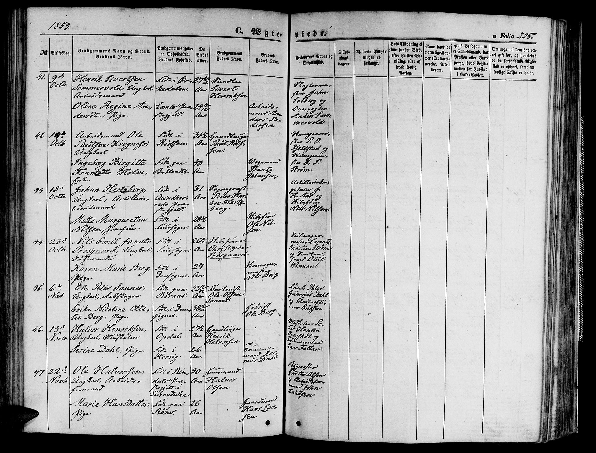 Ministerialprotokoller, klokkerbøker og fødselsregistre - Sør-Trøndelag, SAT/A-1456/602/L0139: Klokkerbok nr. 602C07, 1859-1864, s. 225