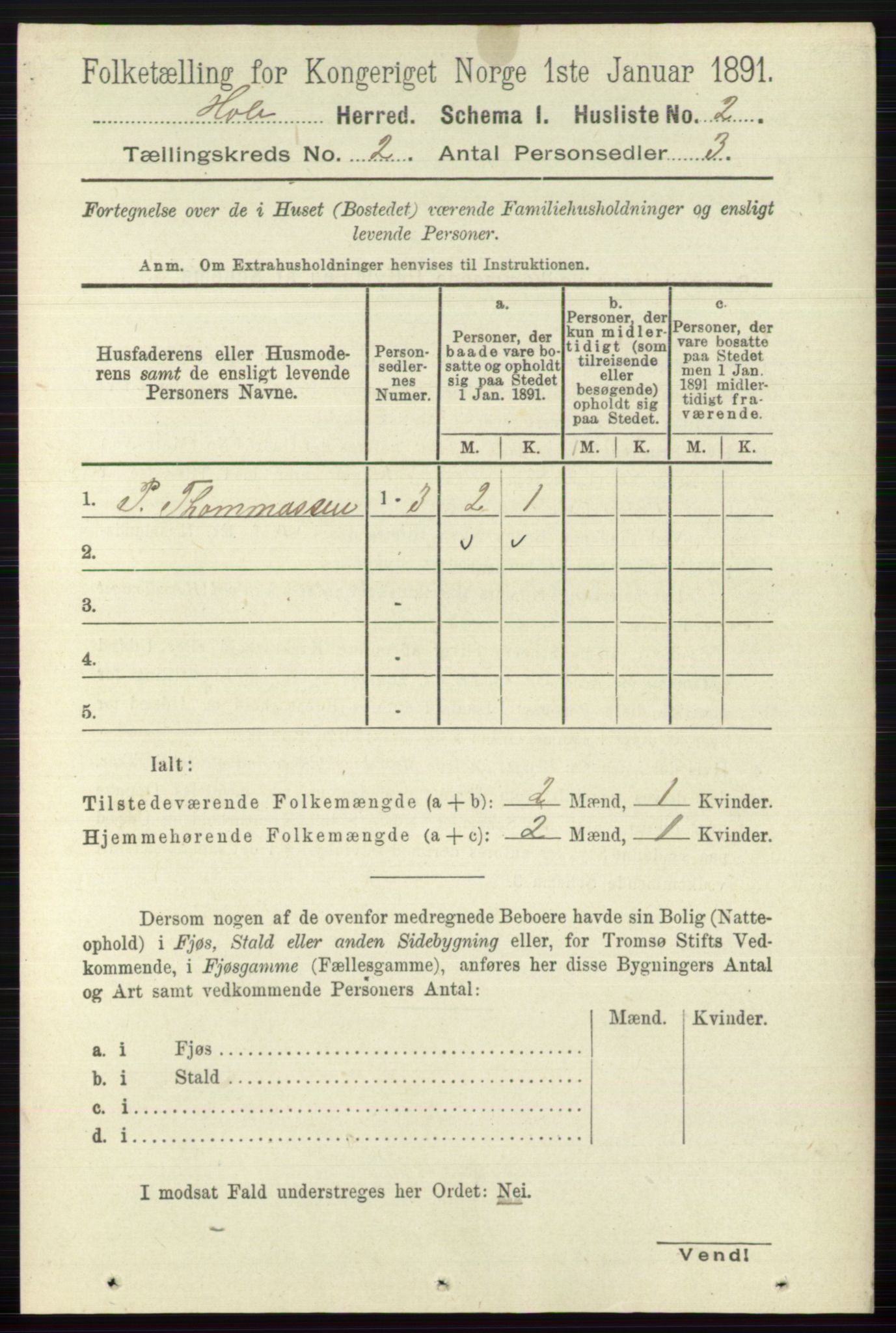 RA, Folketelling 1891 for 0612 Hole herred, 1891, s. 654