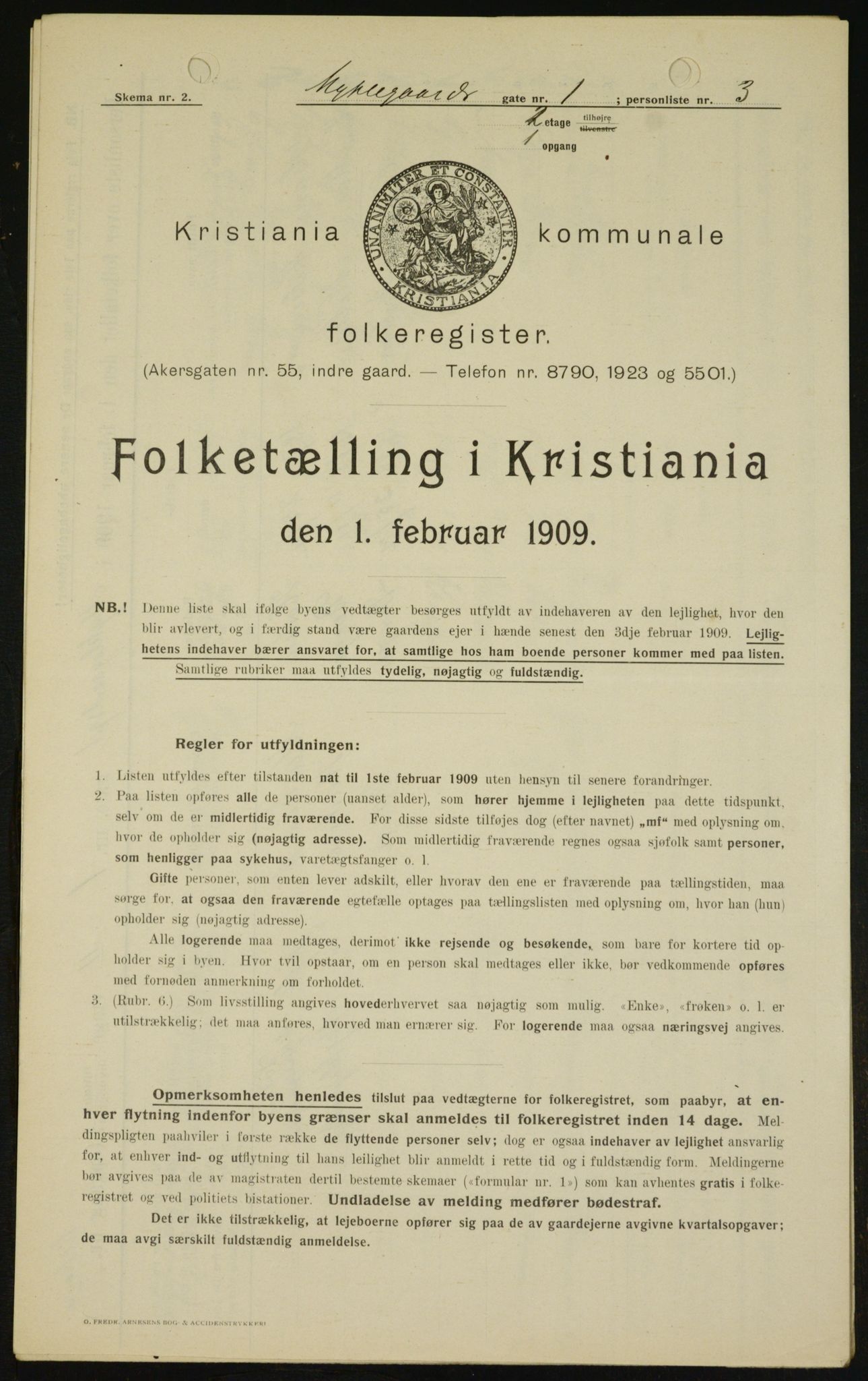 OBA, Kommunal folketelling 1.2.1909 for Kristiania kjøpstad, 1909, s. 61693