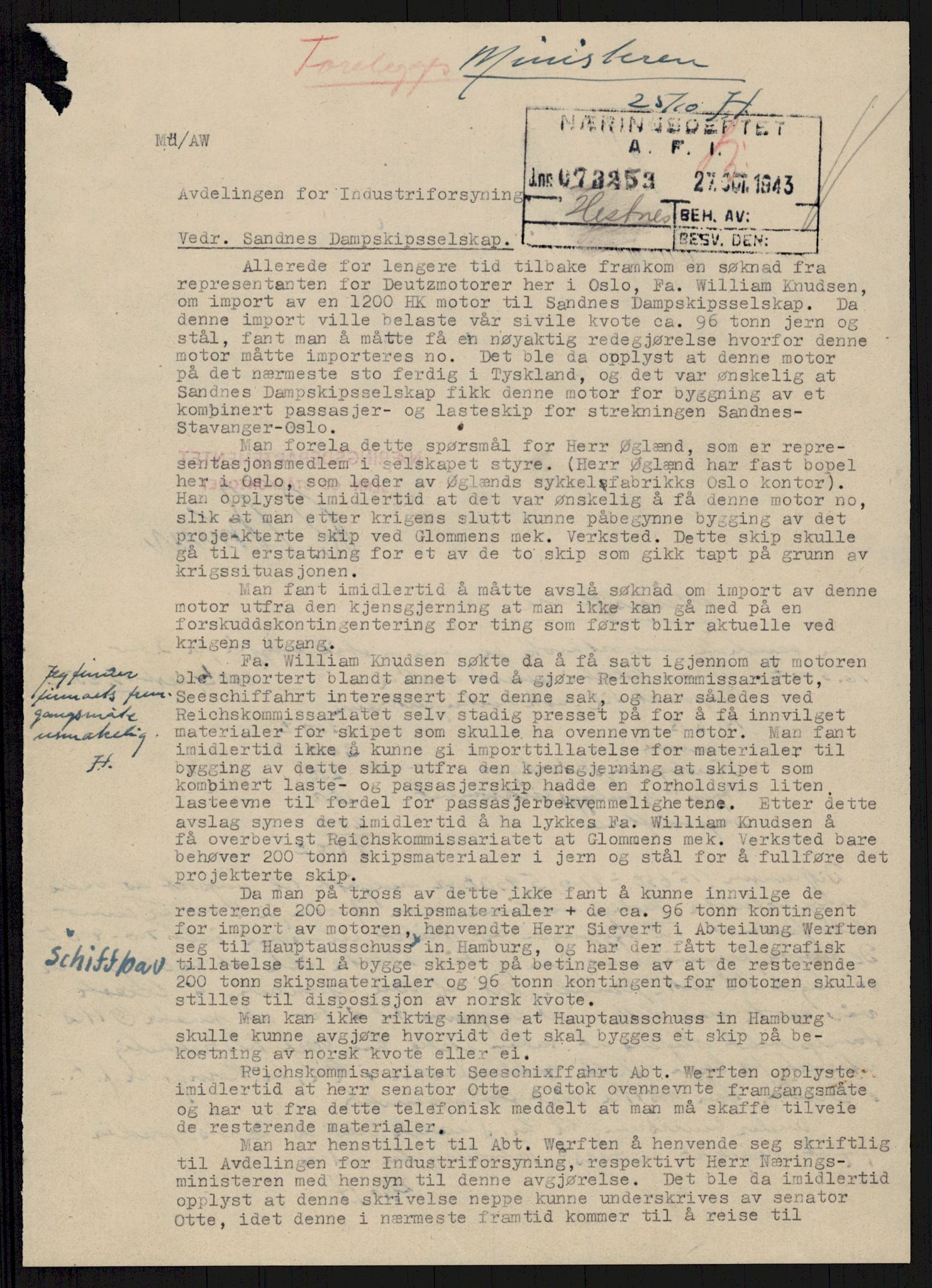 Direktoratet for industriforsyning, Sekretariatet, RA/S-4153/D/Df/L0056: 9. Metallkontoret, 1940-1945, s. 1005