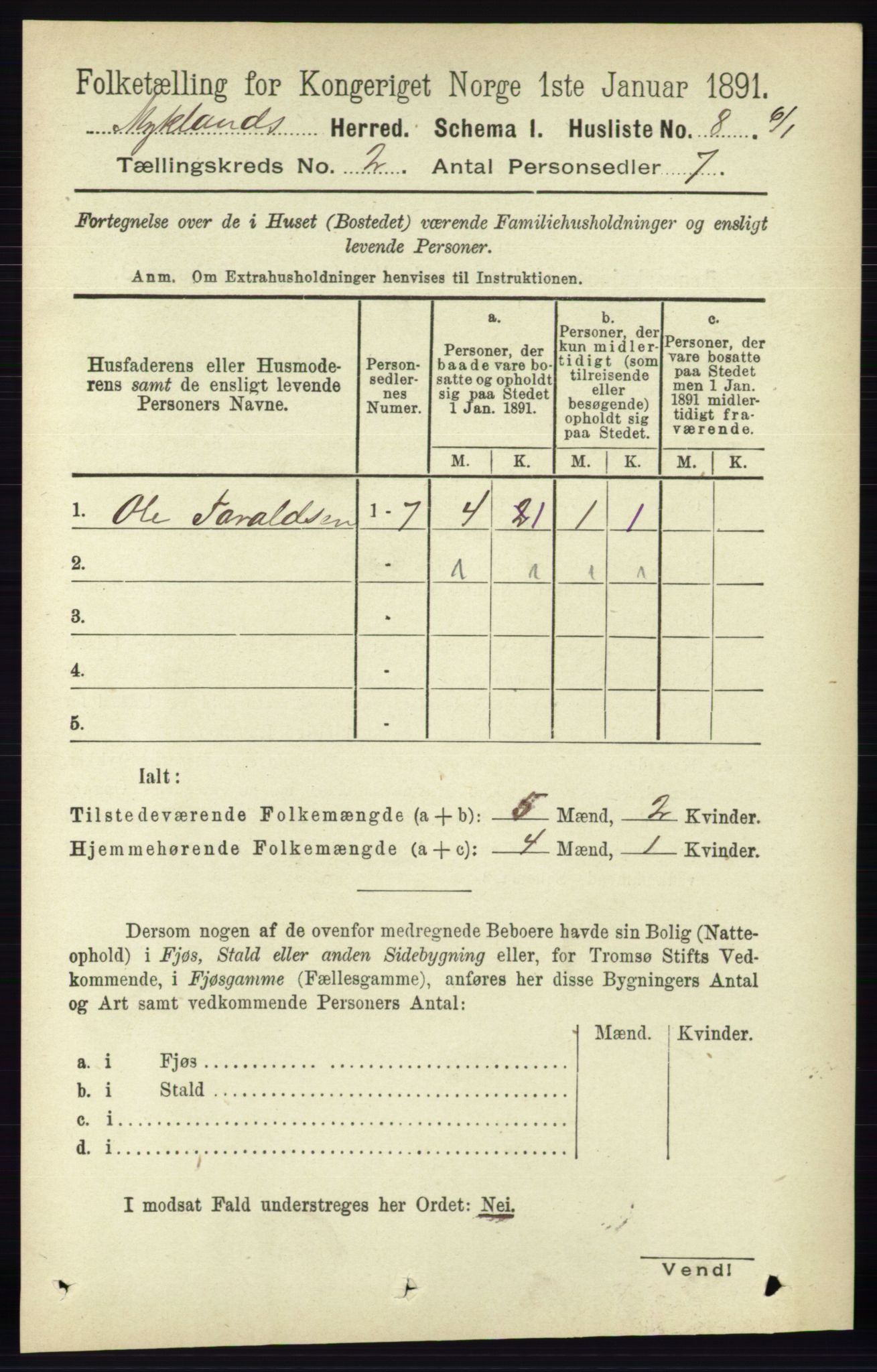 RA, Folketelling 1891 for 0932 Mykland herred, 1891, s. 283