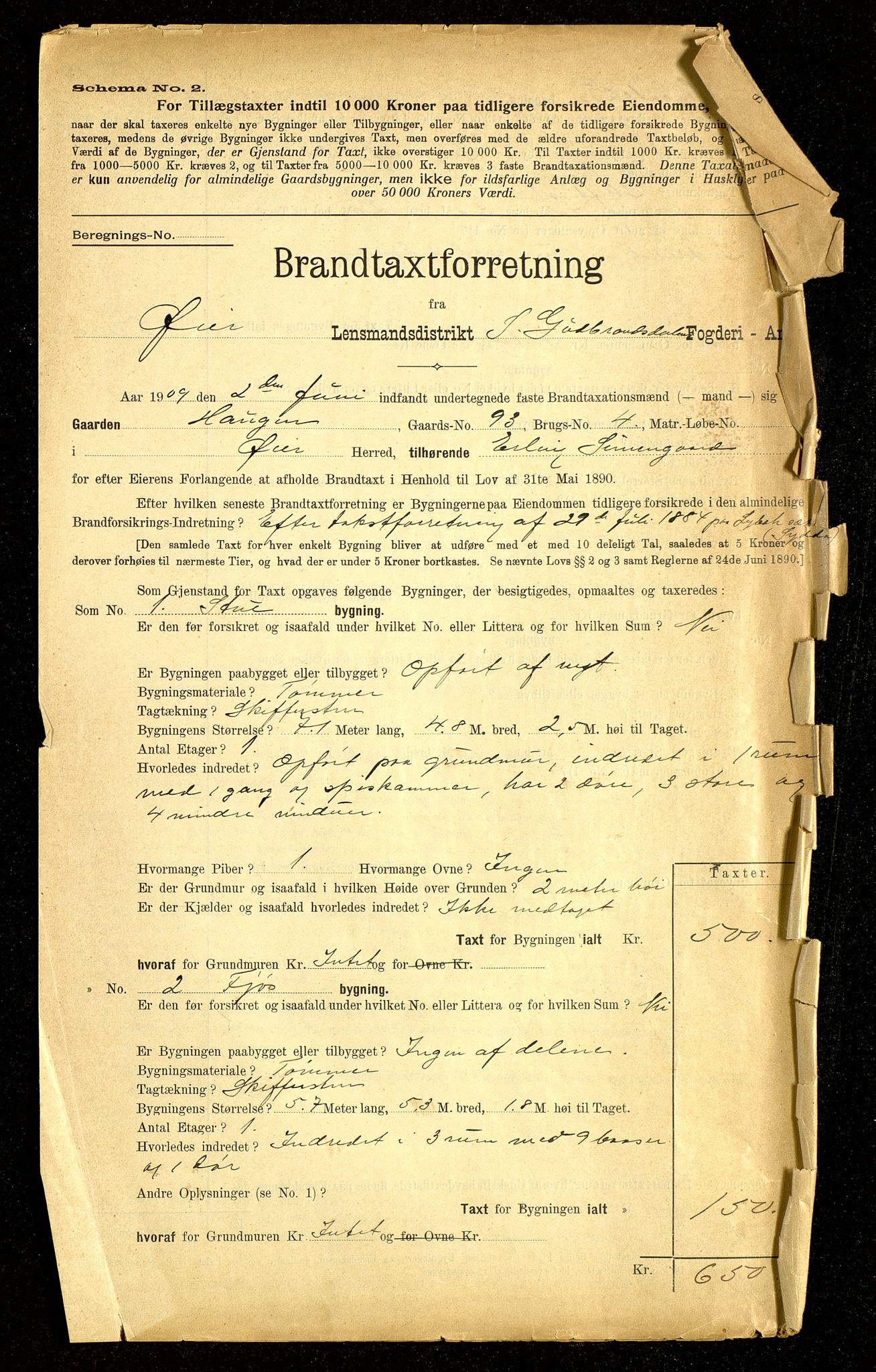 Norges Brannkasse, Øyer, AV/SAH-NBRANO-038/F/L0009: Branntakstprotokoll, 1909-1931