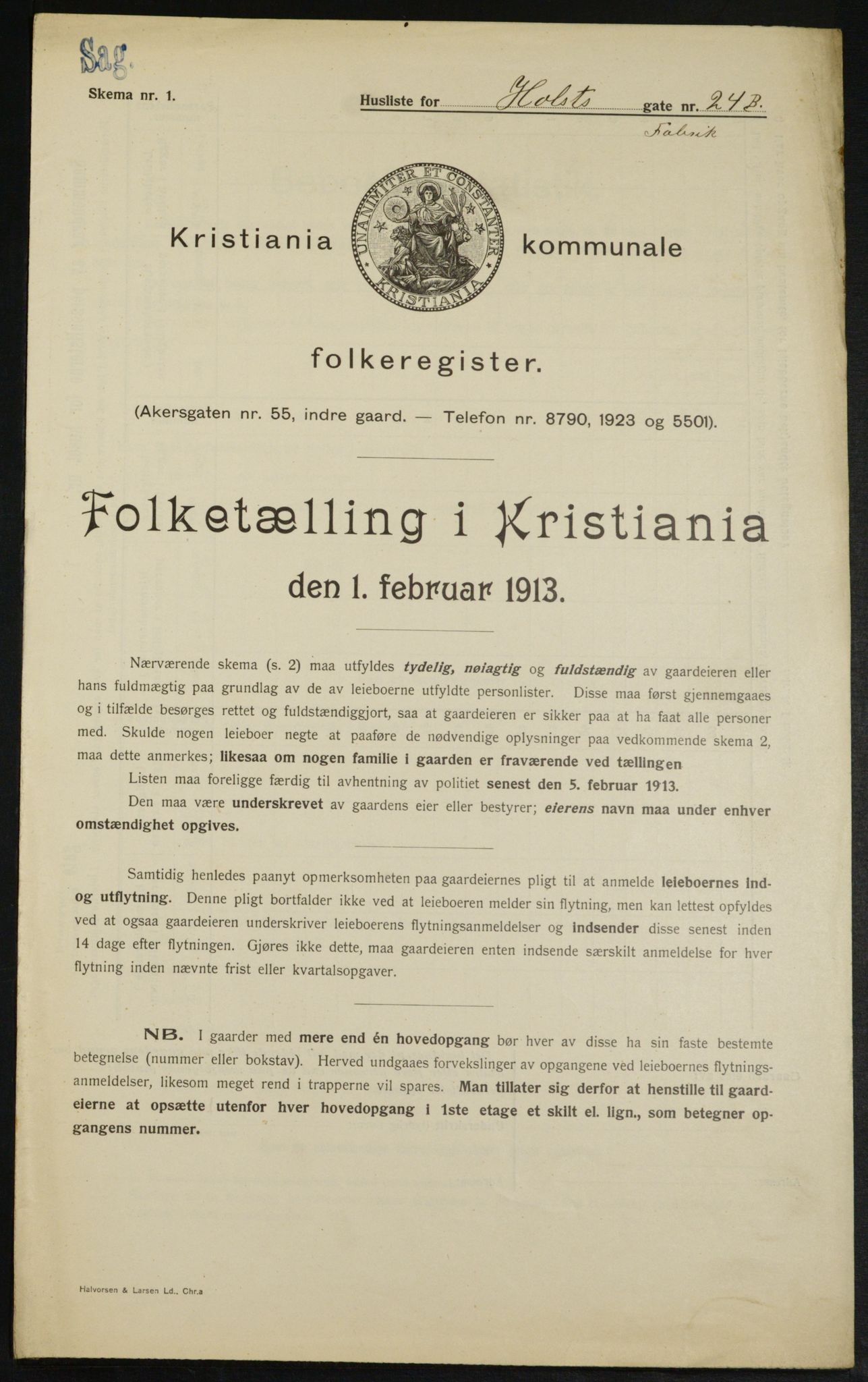 OBA, Kommunal folketelling 1.2.1913 for Kristiania, 1913, s. 40945