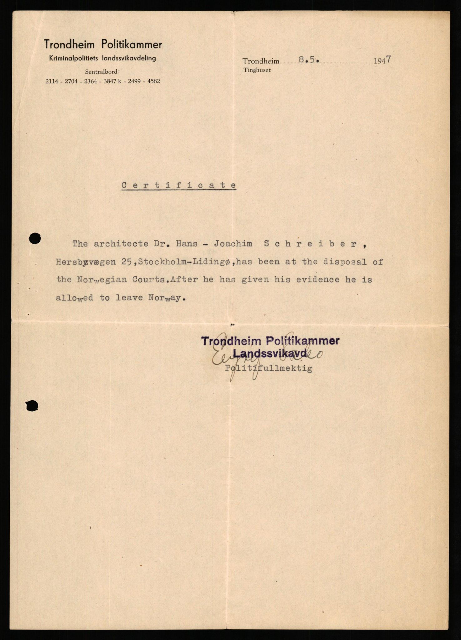 Forsvaret, Forsvarets overkommando II, AV/RA-RAFA-3915/D/Db/L0030: CI Questionaires. Tyske okkupasjonsstyrker i Norge. Tyskere., 1945-1946, s. 227