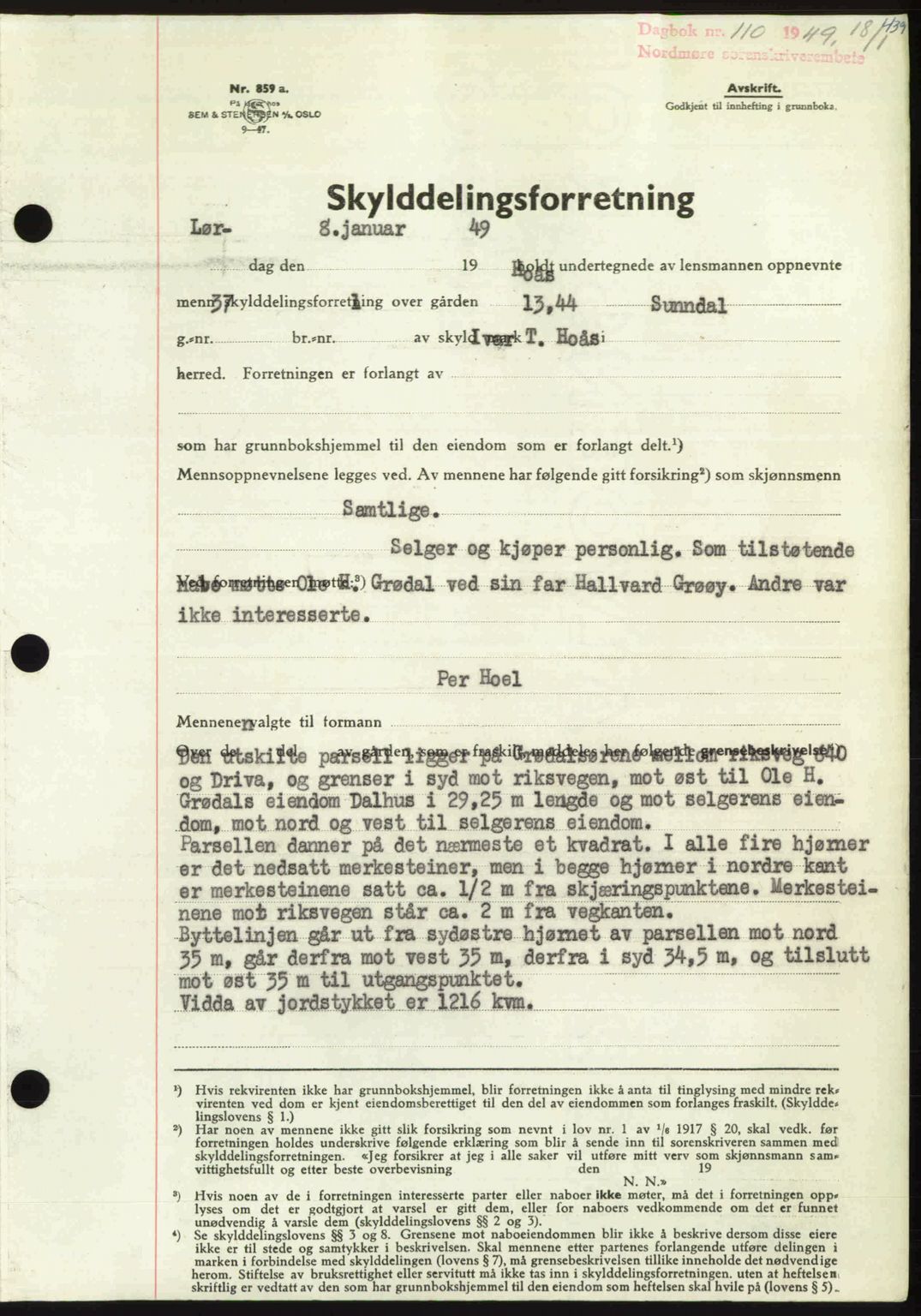 Nordmøre sorenskriveri, SAT/A-4132/1/2/2Ca: Pantebok nr. A110, 1948-1949, Dagboknr: 110/1949