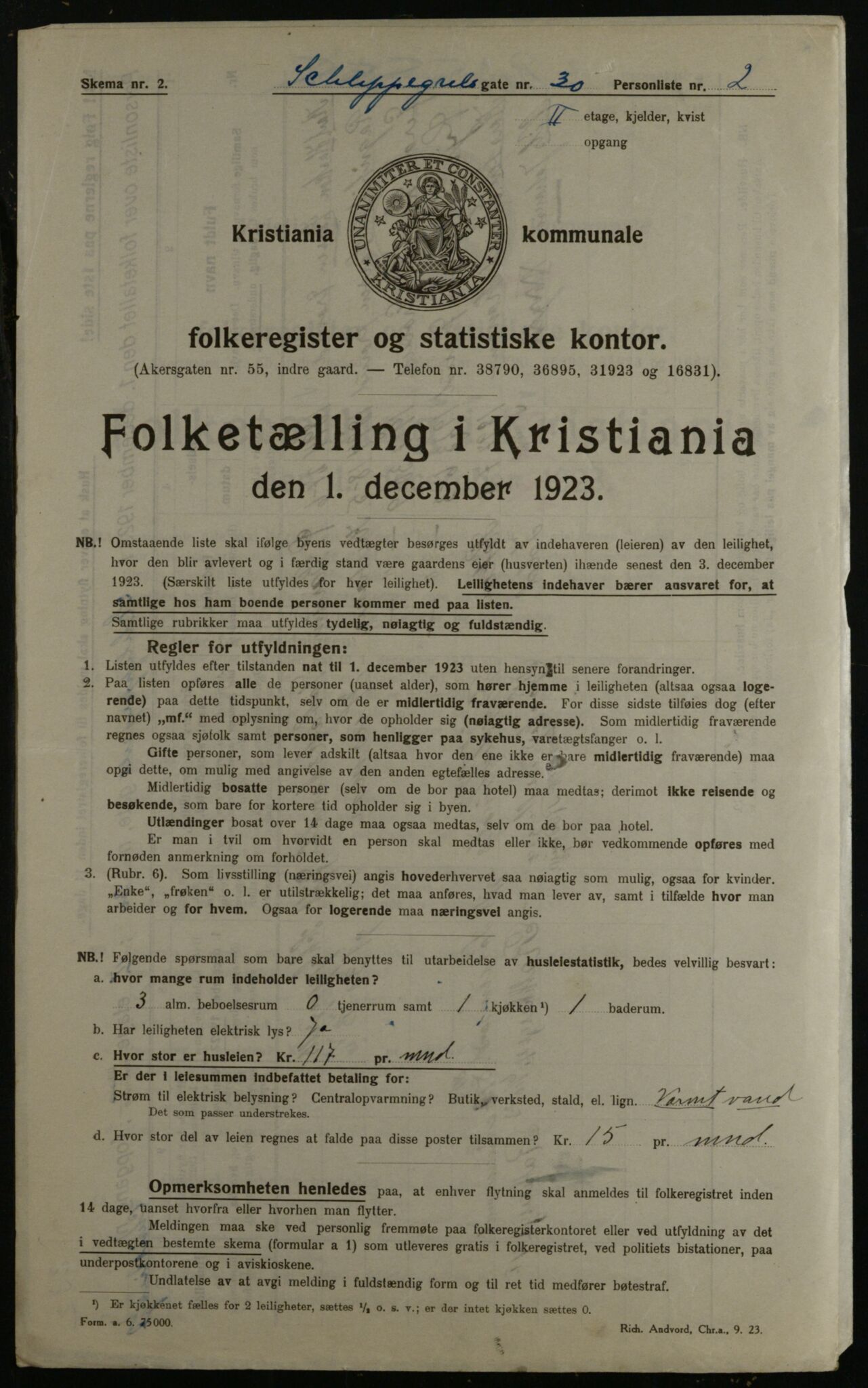 OBA, Kommunal folketelling 1.12.1923 for Kristiania, 1923, s. 100083