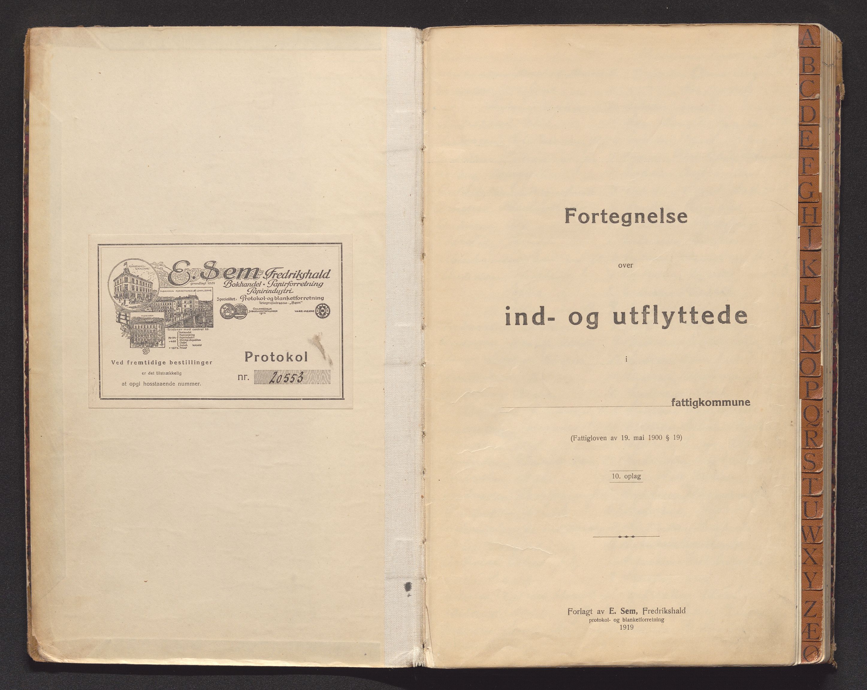 Sandar lensmannskontor, SAKO/A-545/O/Oa/L0005: Protokoll over inn- og utflyttede, 1920-1923