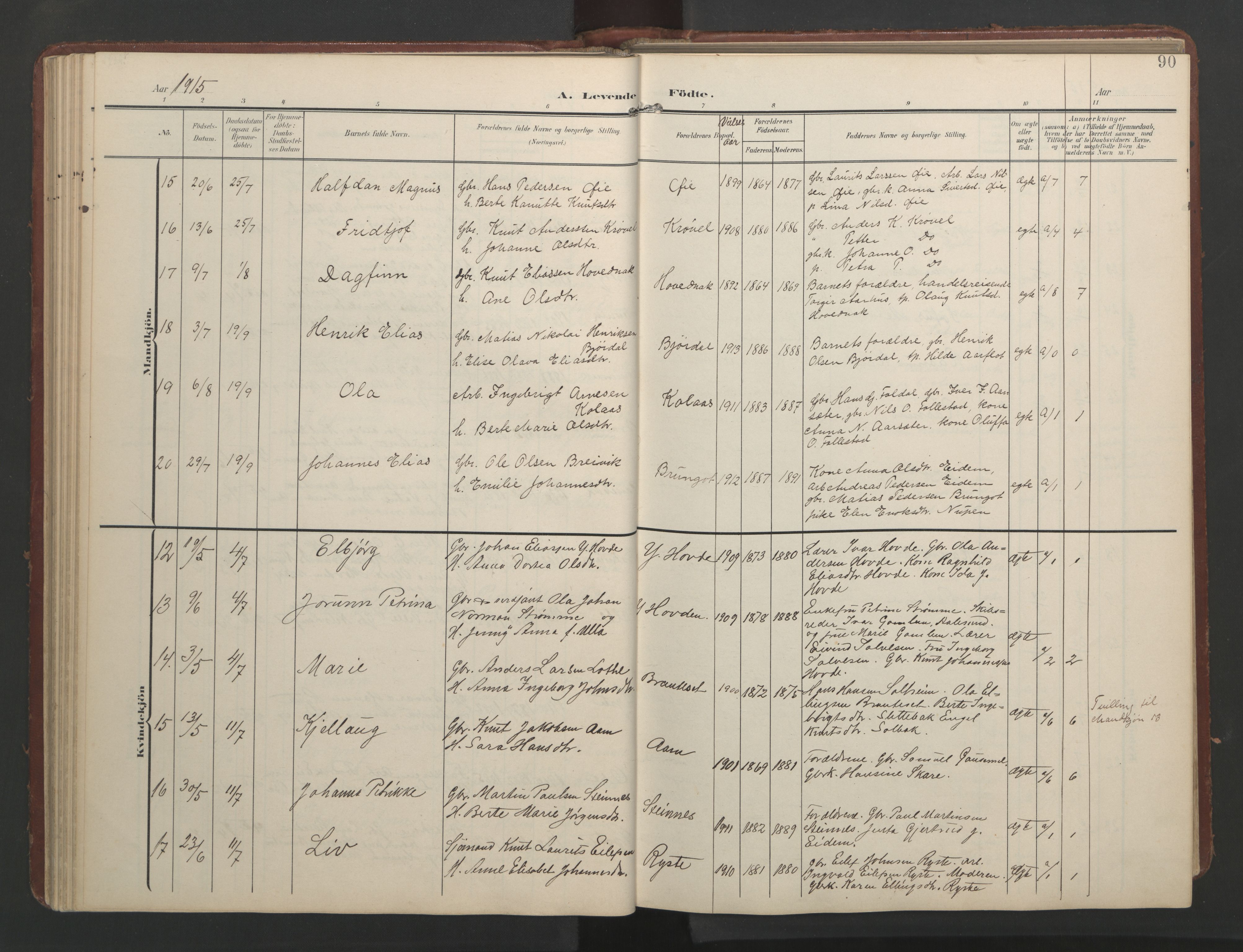 Ministerialprotokoller, klokkerbøker og fødselsregistre - Møre og Romsdal, AV/SAT-A-1454/513/L0190: Klokkerbok nr. 513C04, 1904-1926, s. 90