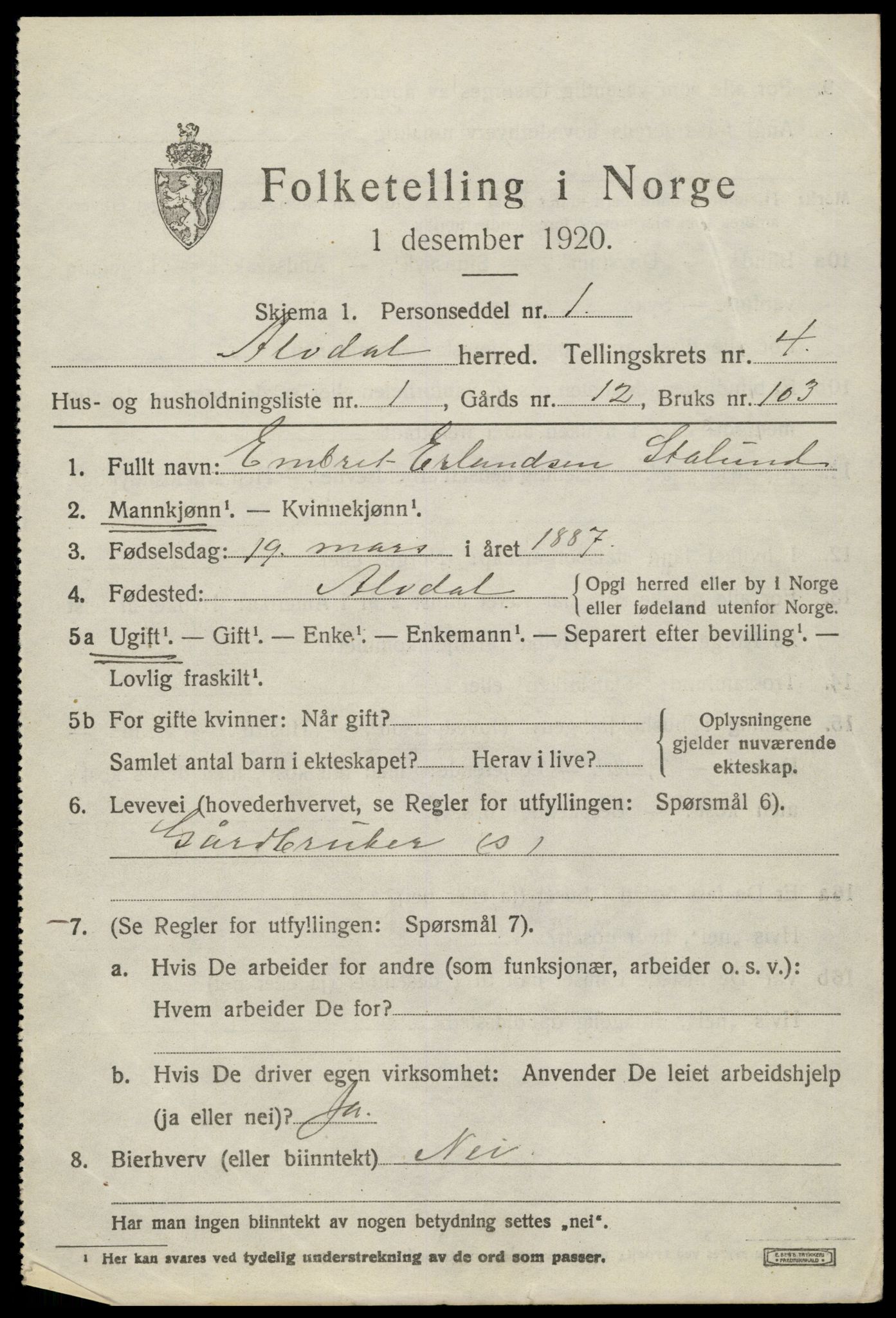 SAH, Folketelling 1920 for 0438 Alvdal herred, 1920, s. 2974