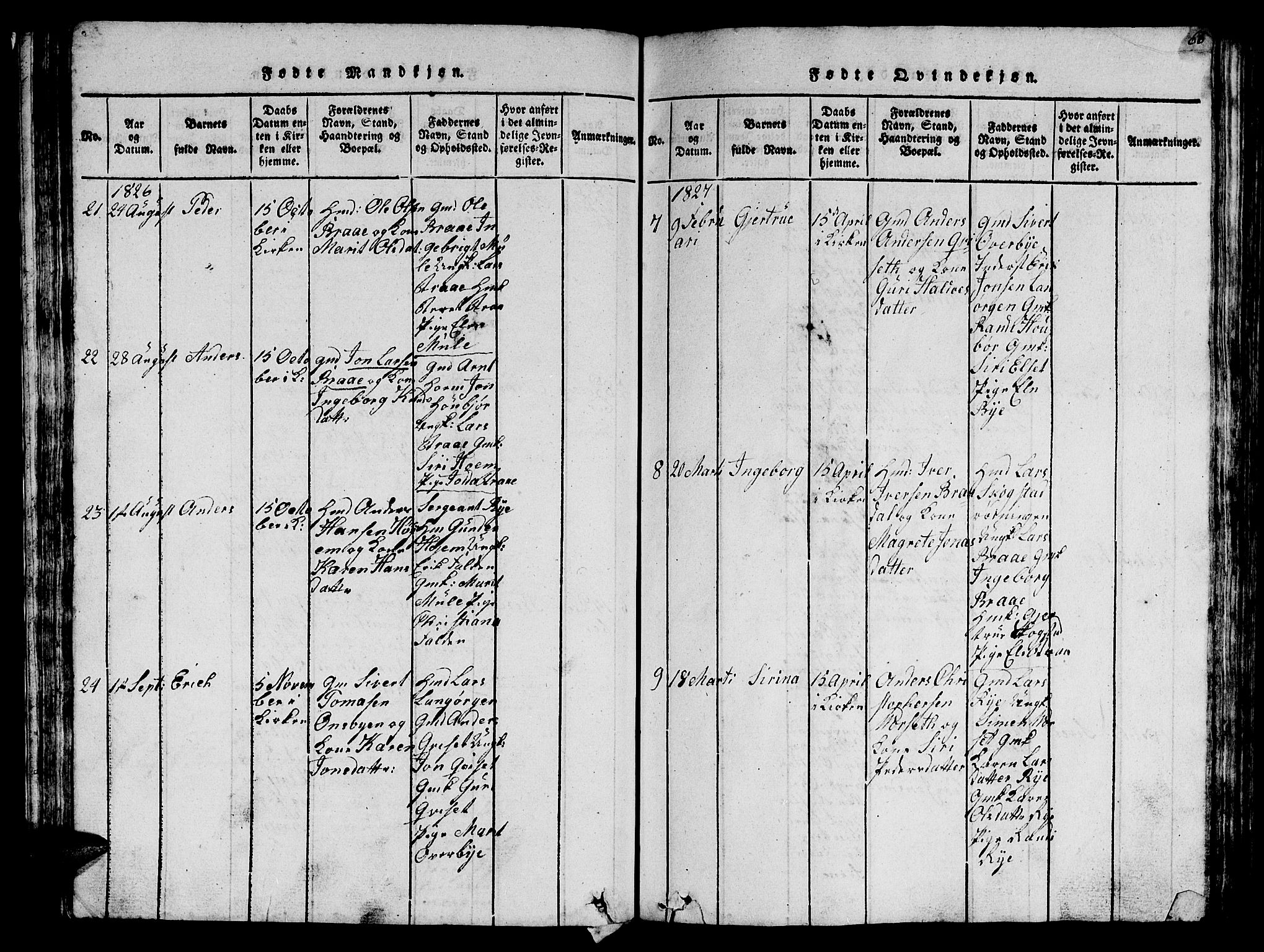 Ministerialprotokoller, klokkerbøker og fødselsregistre - Sør-Trøndelag, SAT/A-1456/612/L0385: Klokkerbok nr. 612C01, 1816-1845, s. 66