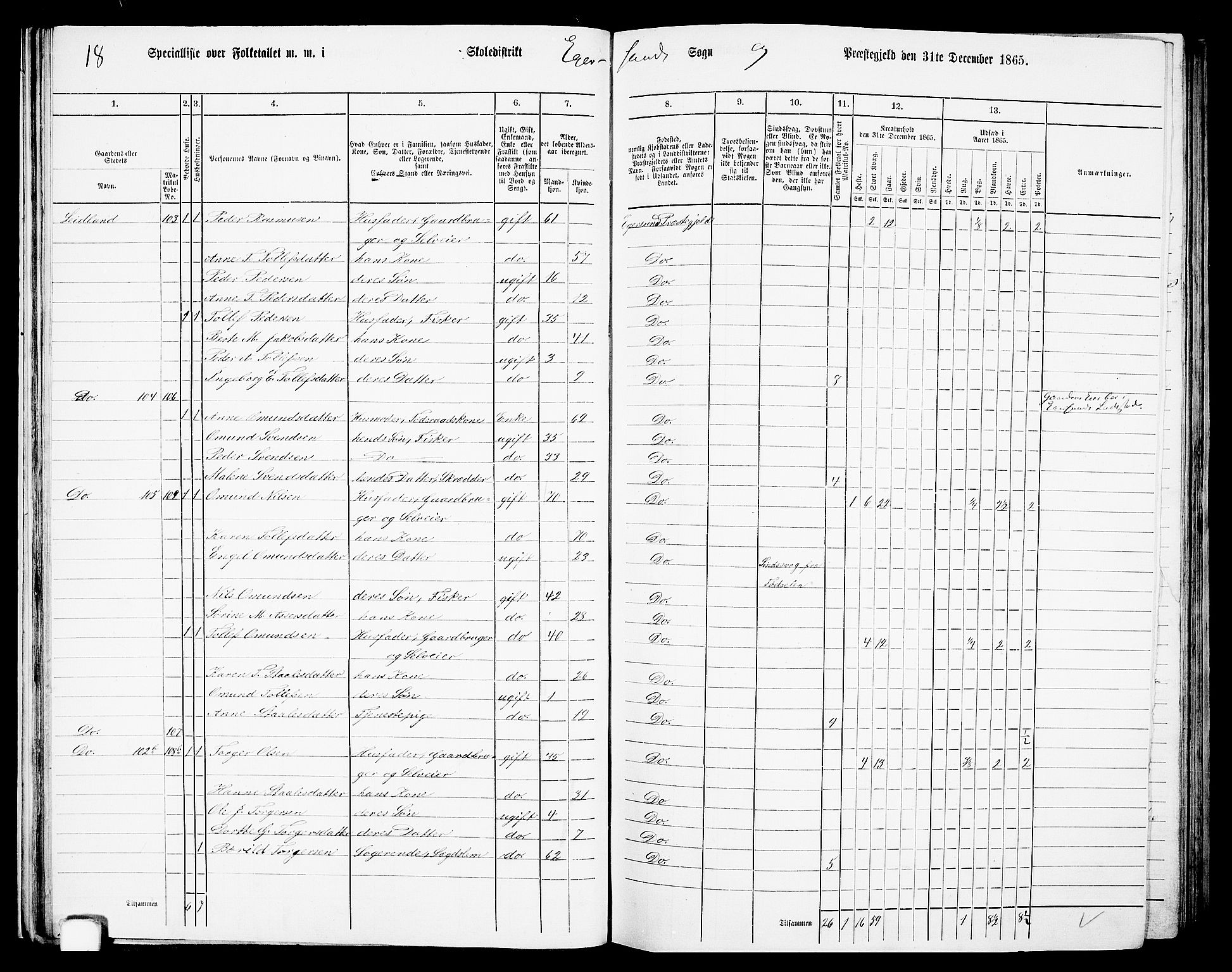 RA, Folketelling 1865 for 1116L Eigersund prestegjeld, Eigersund landsokn og Ogna sokn, 1865, s. 35