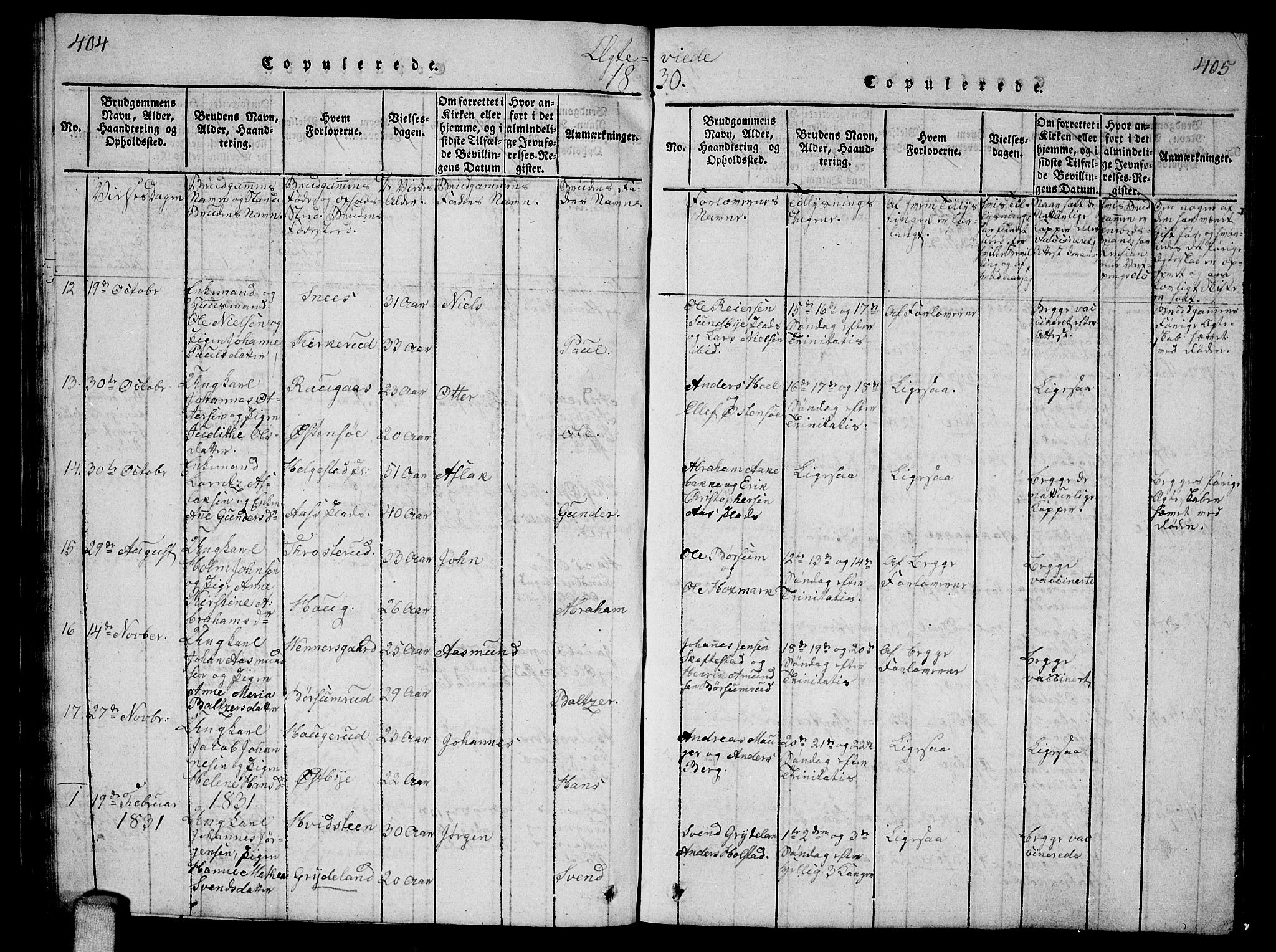 Ås prestekontor Kirkebøker, AV/SAO-A-10894/G/Ga/L0002: Klokkerbok nr. I 2, 1820-1836, s. 404-405