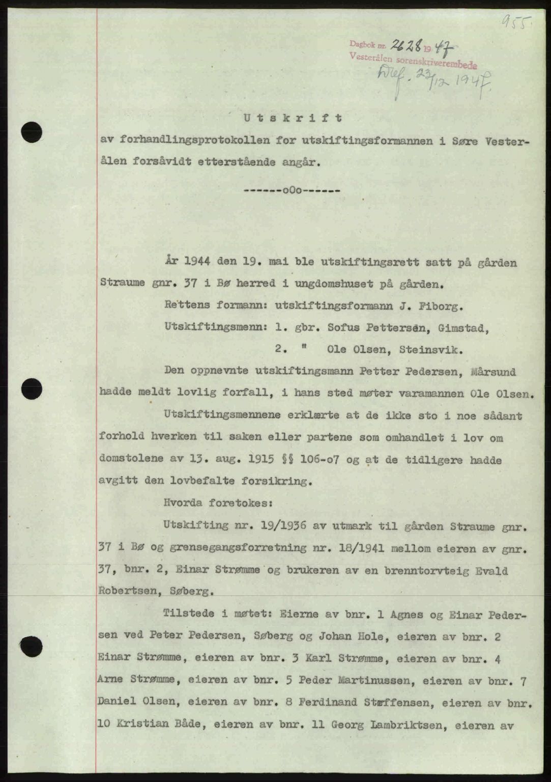 Vesterålen sorenskriveri, SAT/A-4180/1/2/2Ca: Pantebok nr. A21, 1947-1947, Dagboknr: 2628/1947