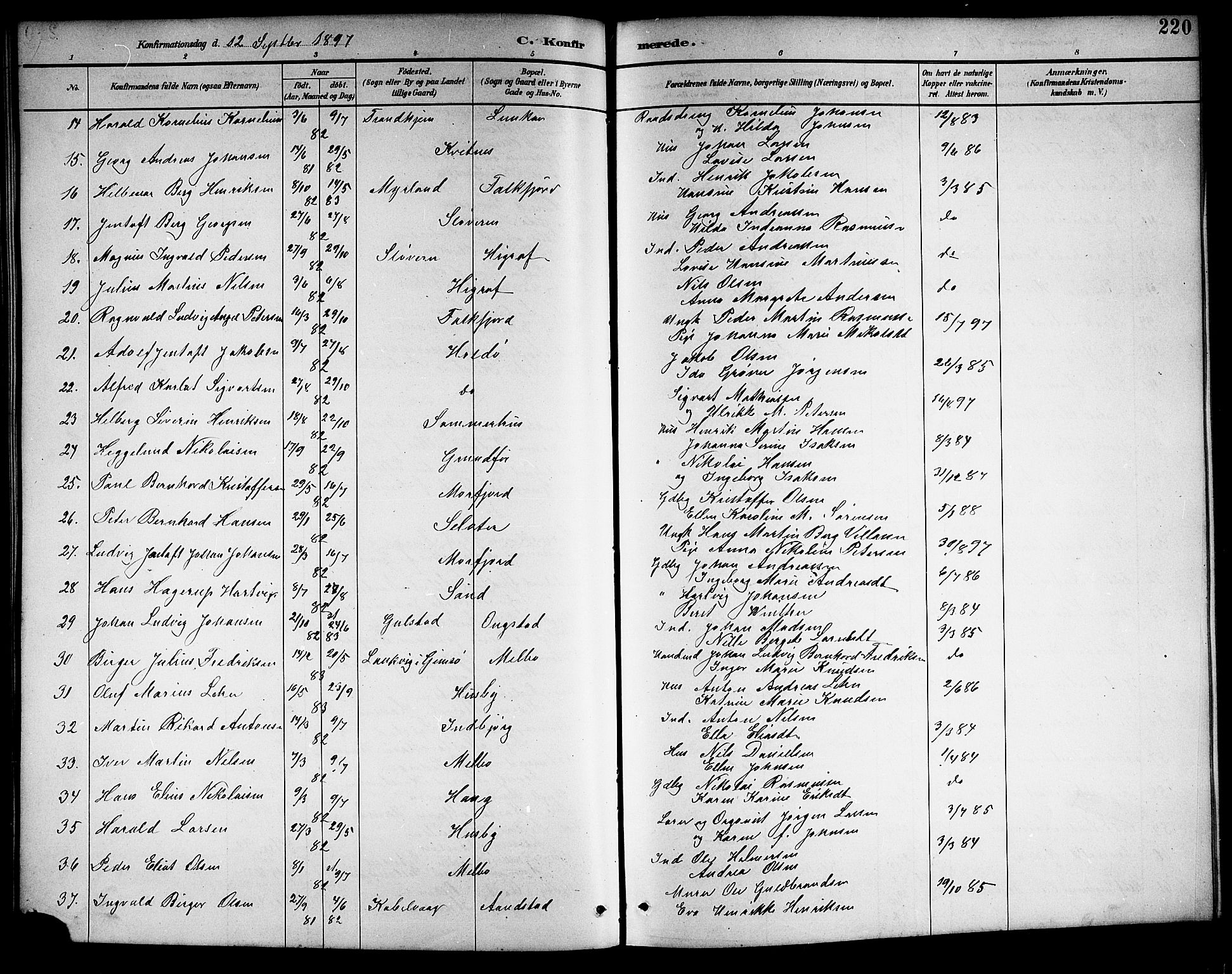 Ministerialprotokoller, klokkerbøker og fødselsregistre - Nordland, AV/SAT-A-1459/888/L1268: Klokkerbok nr. 888C06, 1891-1908, s. 220