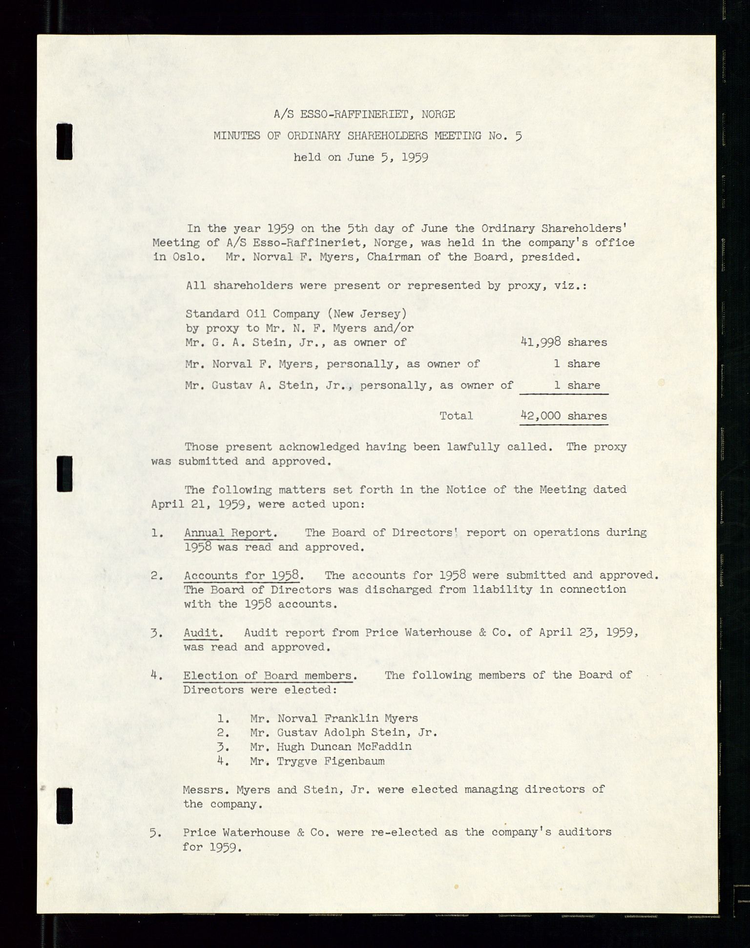 PA 1537 - A/S Essoraffineriet Norge, AV/SAST-A-101957/A/Aa/L0001/0002: Styremøter / Shareholder meetings, board meetings, by laws (vedtekter), 1957-1960, s. 48