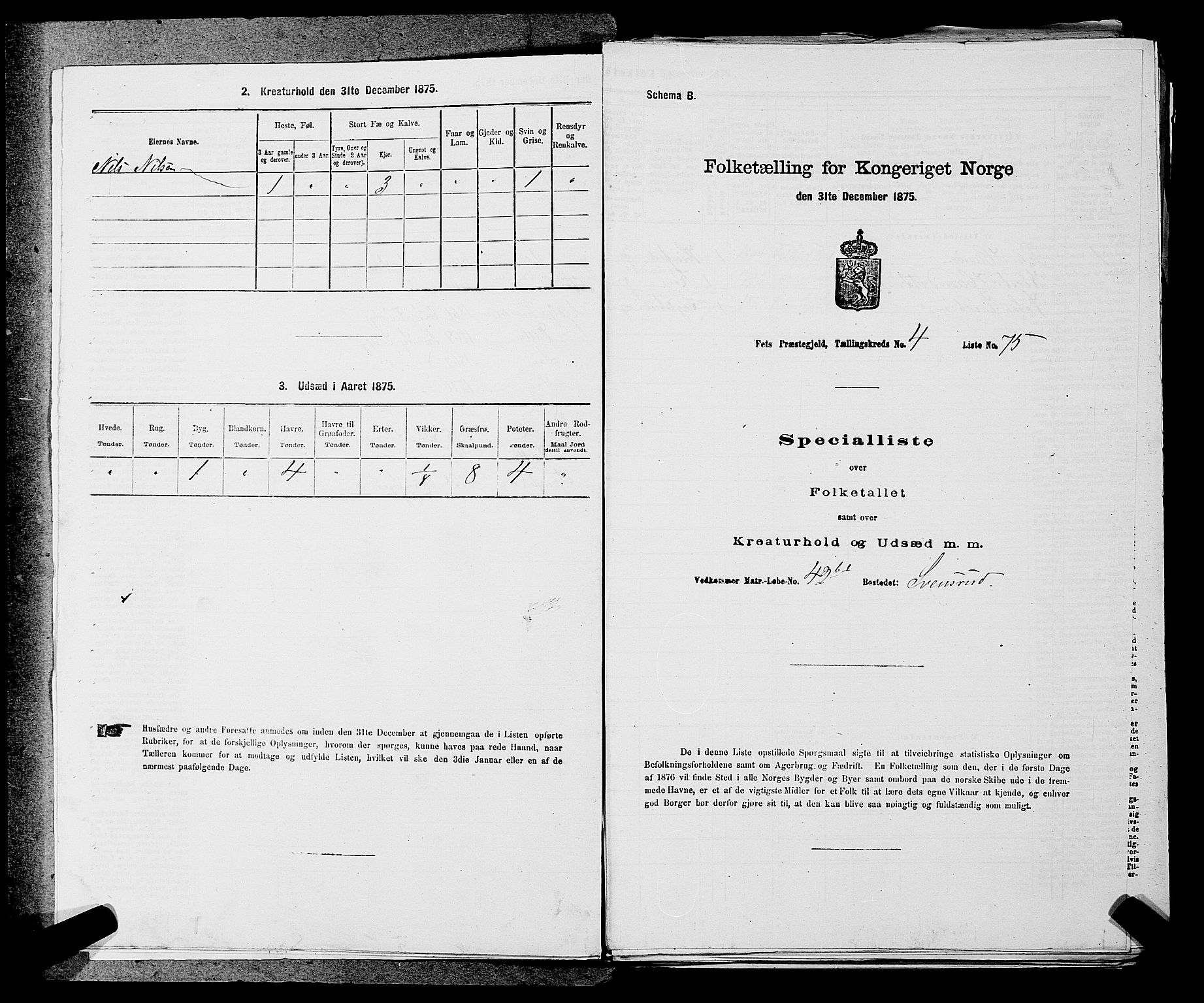 RA, Folketelling 1875 for 0227P Fet prestegjeld, 1875, s. 447