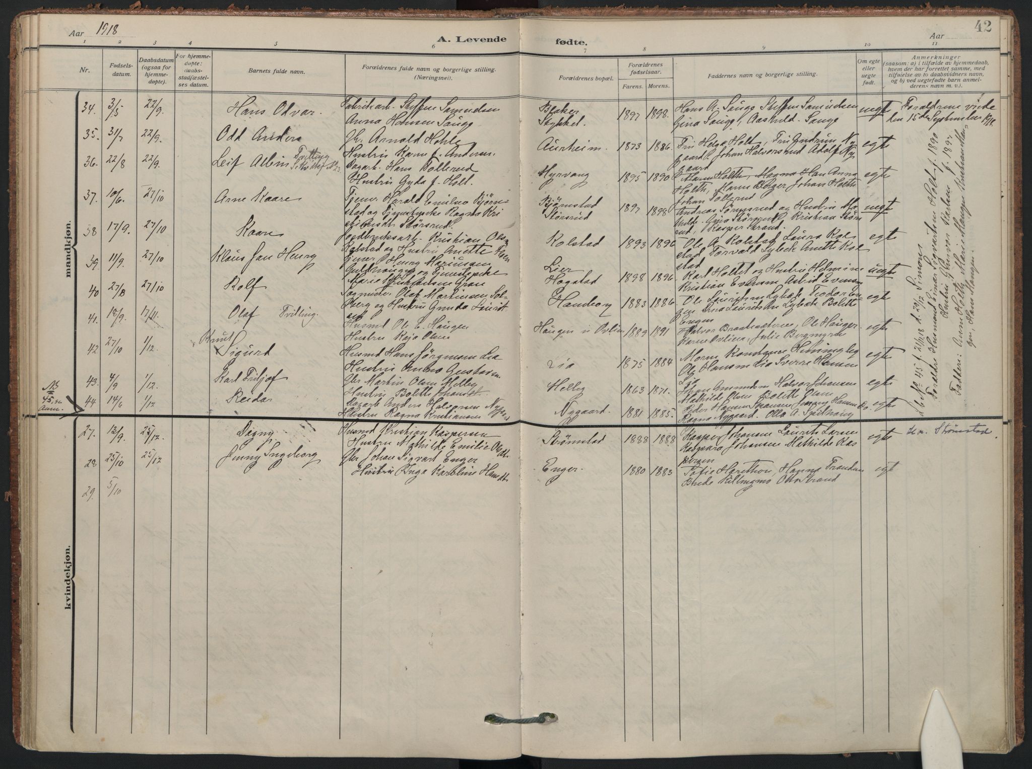 Aurskog prestekontor Kirkebøker, AV/SAO-A-10304a/F/Fa/L0014: Ministerialbok nr. I 14, 1911-1926, s. 42