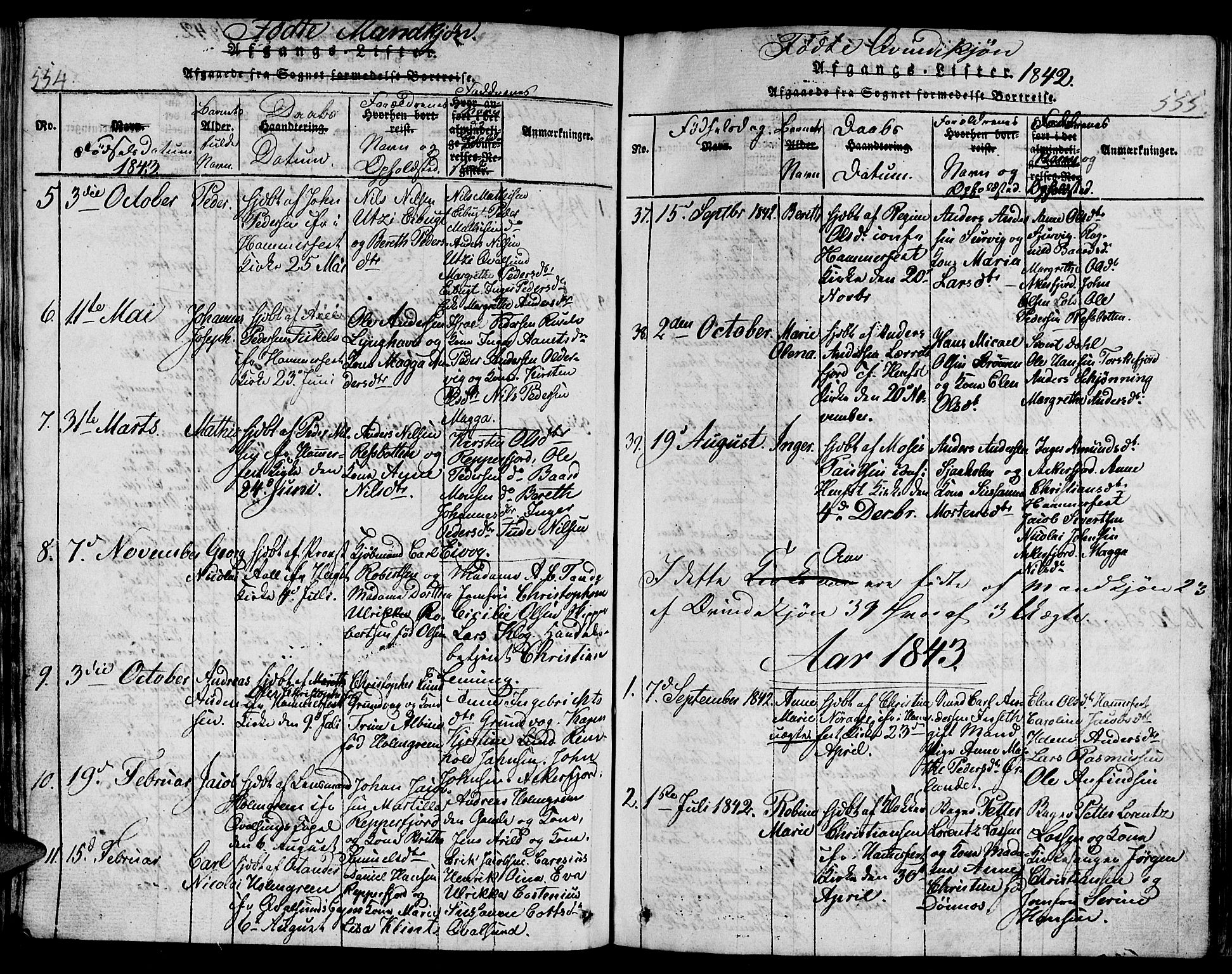 Hammerfest sokneprestkontor, AV/SATØ-S-1347/H/Hb/L0001.klokk: Klokkerbok nr. 1, 1822-1850, s. 554-555