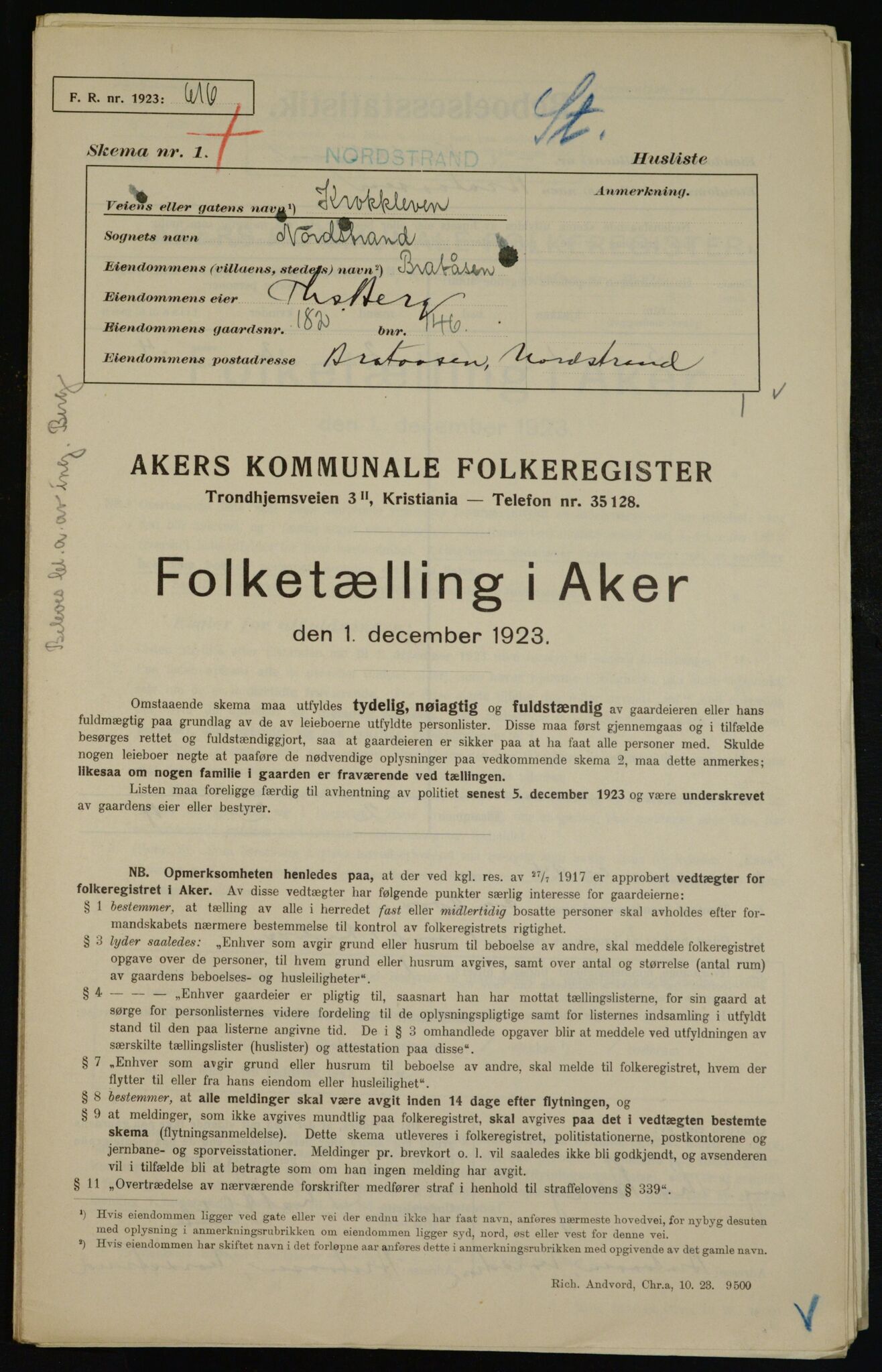 , Kommunal folketelling 1.12.1923 for Aker, 1923, s. 40407