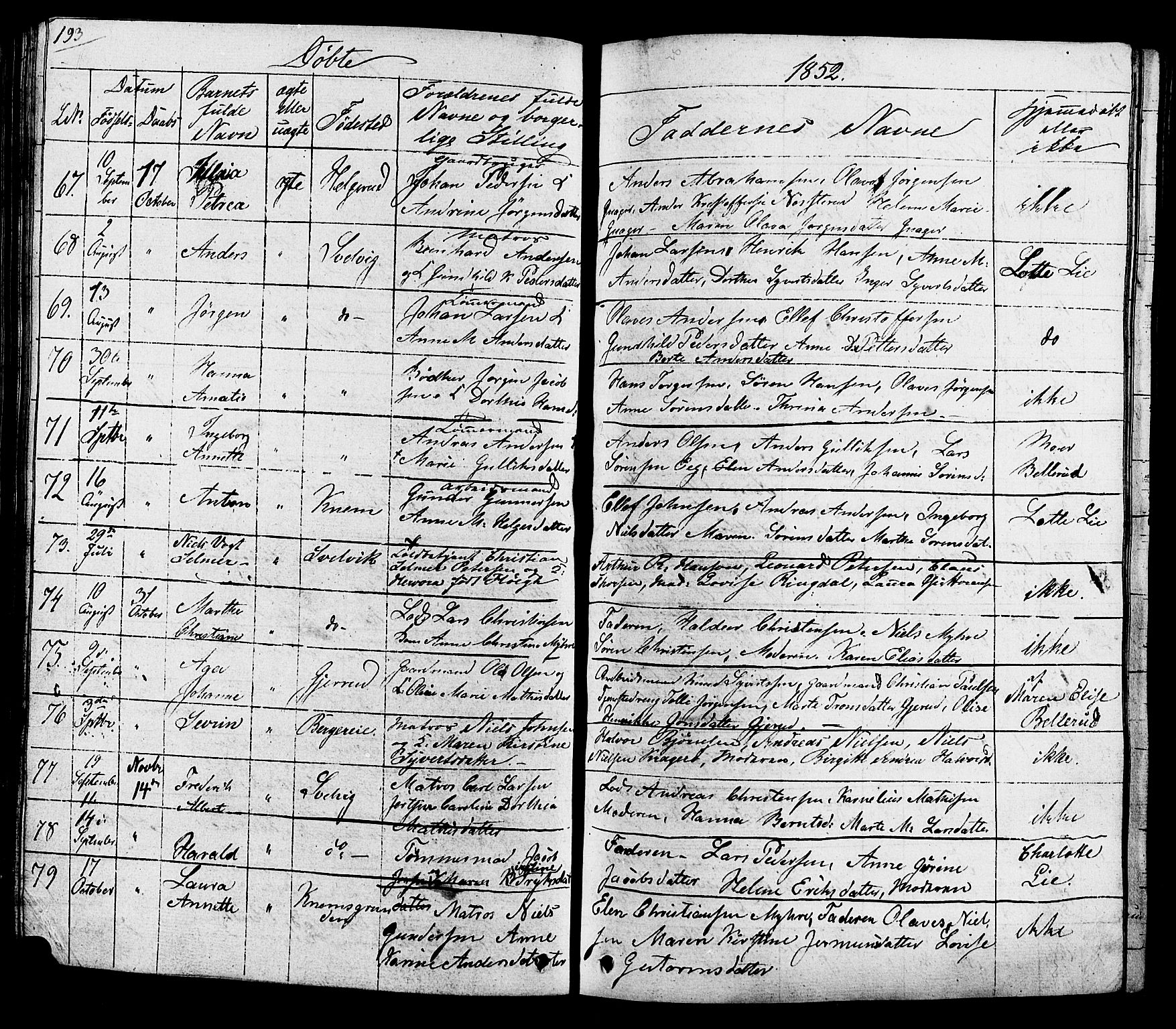Hurum kirkebøker, AV/SAKO-A-229/G/Ga/L0002: Klokkerbok nr. I 2, 1827-1857, s. 193