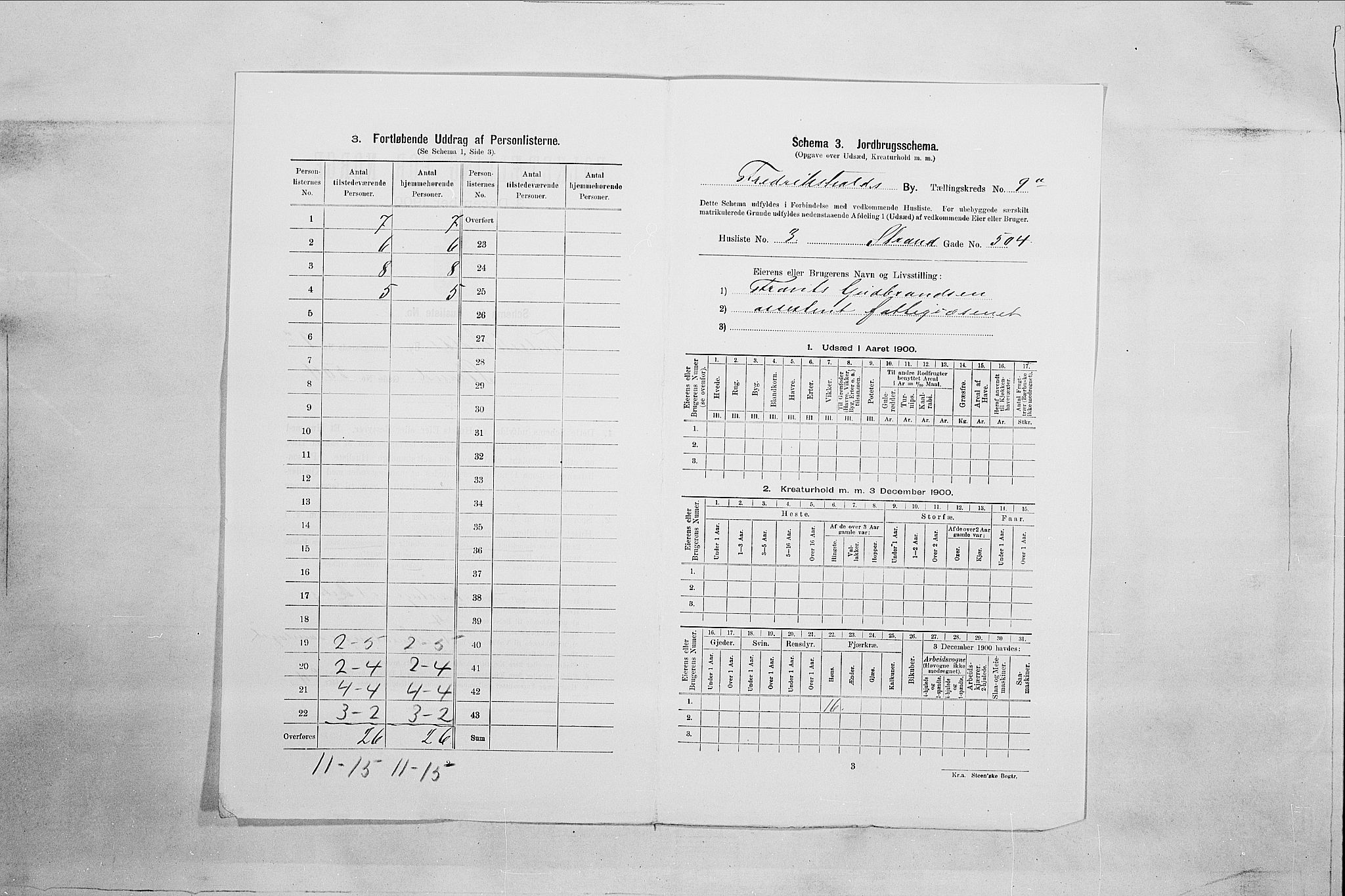 SAO, Folketelling 1900 for 0101 Fredrikshald kjøpstad, 1900