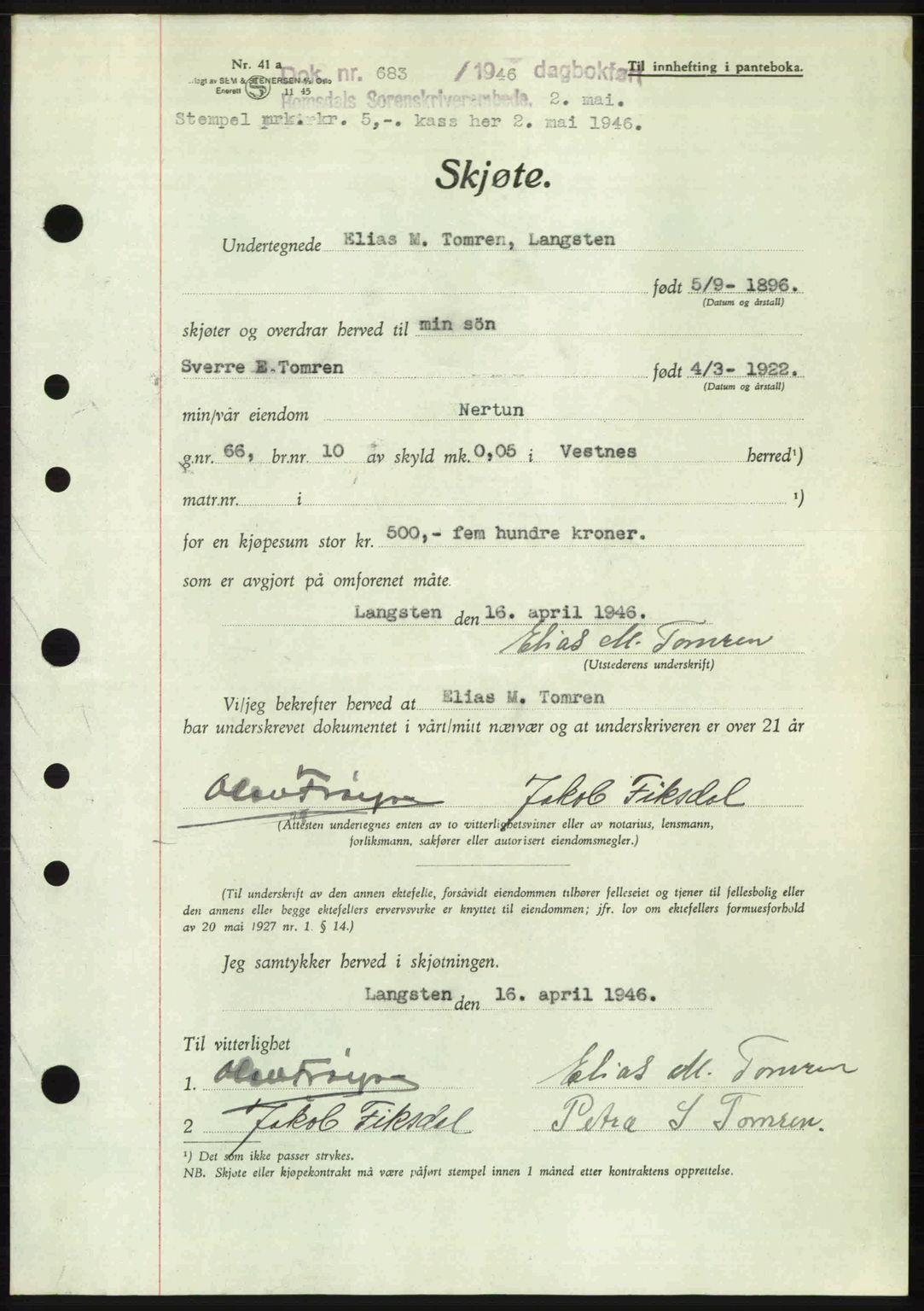 Romsdal sorenskriveri, AV/SAT-A-4149/1/2/2C: Pantebok nr. A19, 1946-1946, Dagboknr: 683/1946