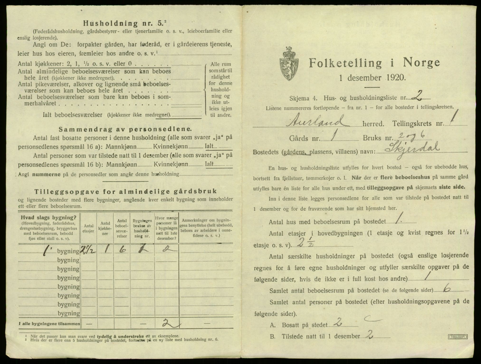 SAB, Folketelling 1920 for 1421 Aurland herred, 1920, s. 41