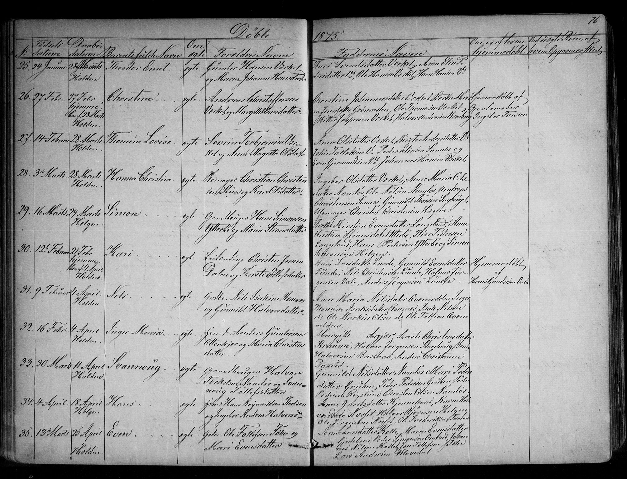 Holla kirkebøker, AV/SAKO-A-272/G/Ga/L0004: Klokkerbok nr. I 4, 1867-1890, s. 76