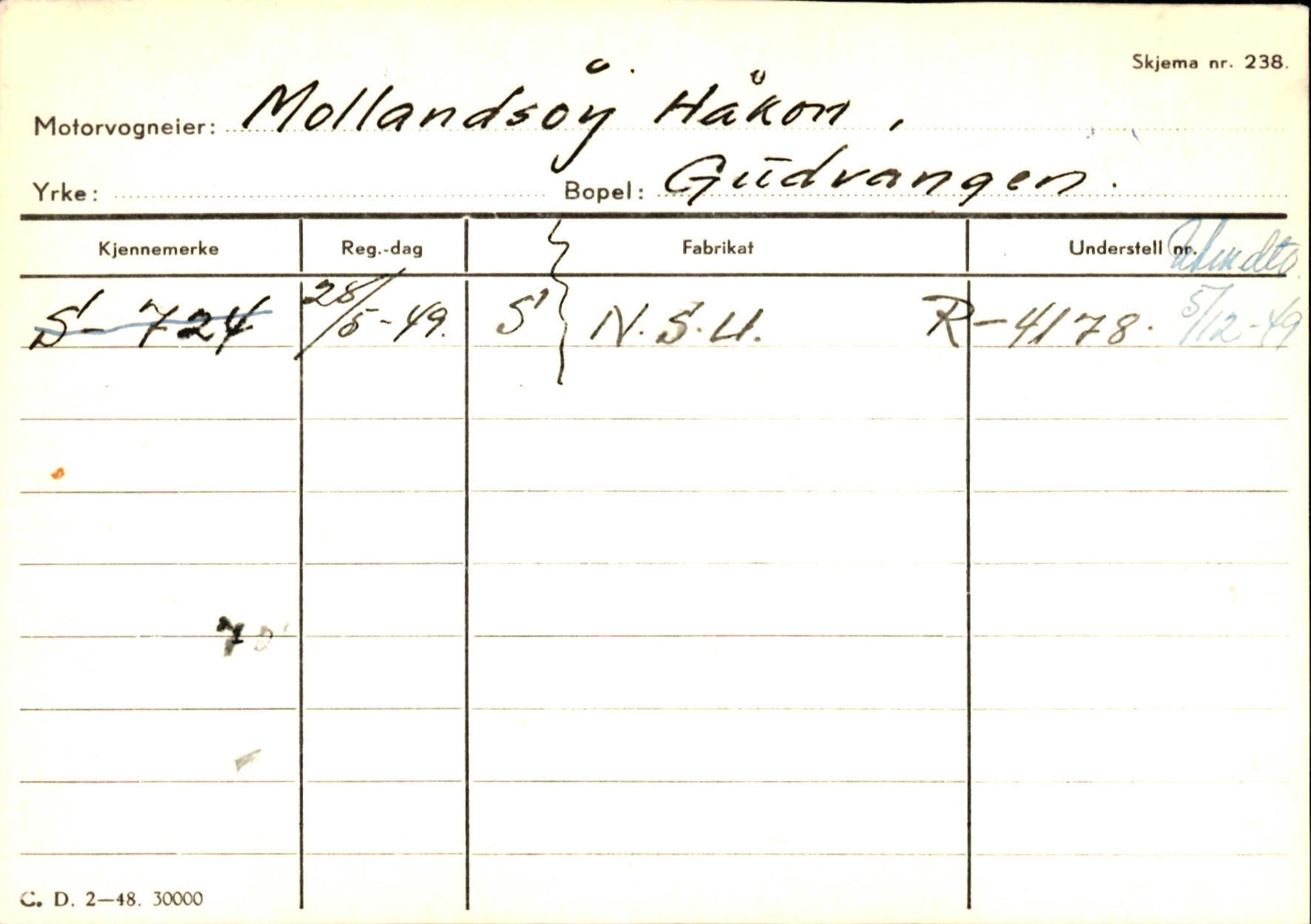 Statens vegvesen, Sogn og Fjordane vegkontor, AV/SAB-A-5301/4/F/L0125: Eigarregister Sogndal V-Å. Aurland A-Å. Fjaler A-N, 1945-1975, s. 889