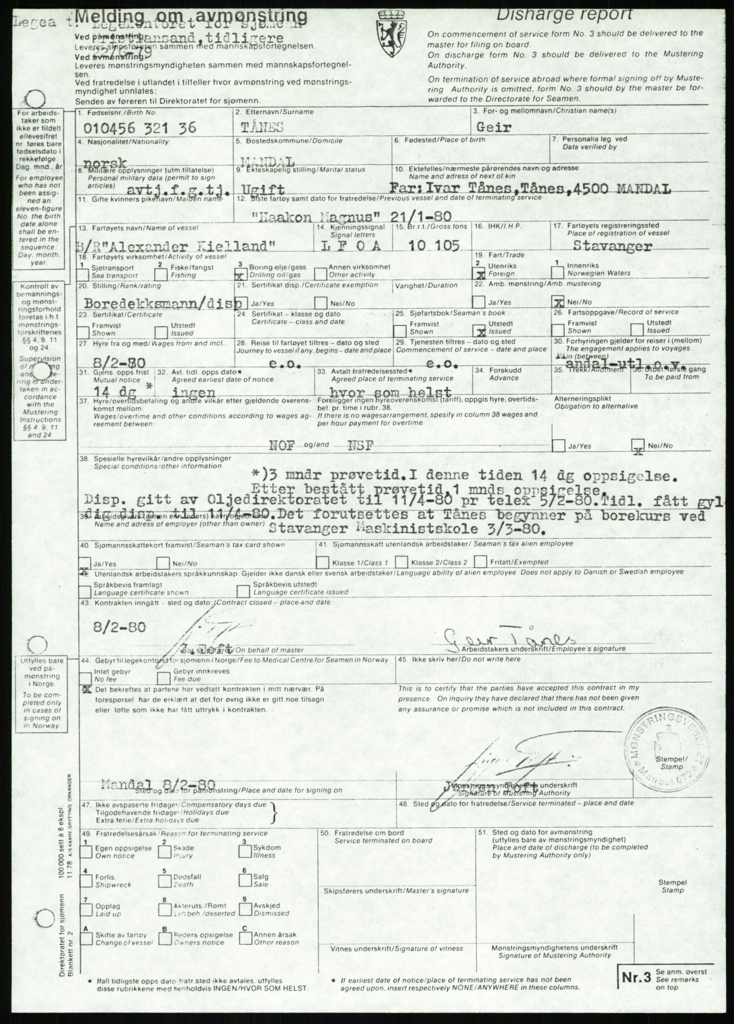 Justisdepartementet, Granskningskommisjonen ved Alexander Kielland-ulykken 27.3.1980, AV/RA-S-1165/D/L0007: B Stavanger Drilling A/S (Doku.liste + B1-B3 av av 4)/C Phillips Petroleum Company Norway (Doku.liste + C1-C12 av 12)/D Forex Neptune (Doku.liste + D1-D8 av 9), 1980-1981, s. 81