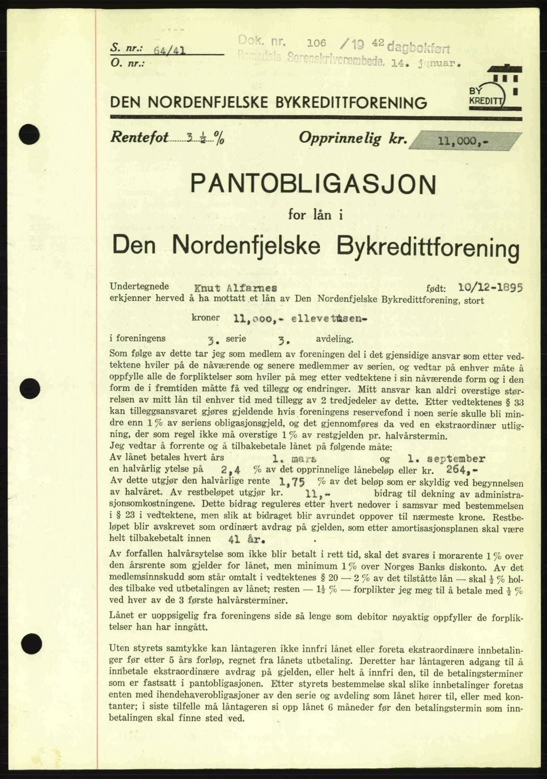 Romsdal sorenskriveri, SAT/A-4149/1/2/2C: Pantebok nr. B2, 1939-1945, Dagboknr: 106/1942