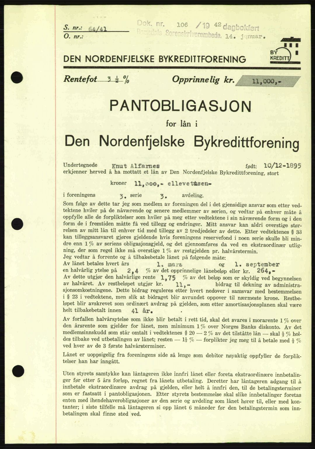 Romsdal sorenskriveri, AV/SAT-A-4149/1/2/2C: Pantebok nr. B2, 1939-1945, Dagboknr: 106/1942