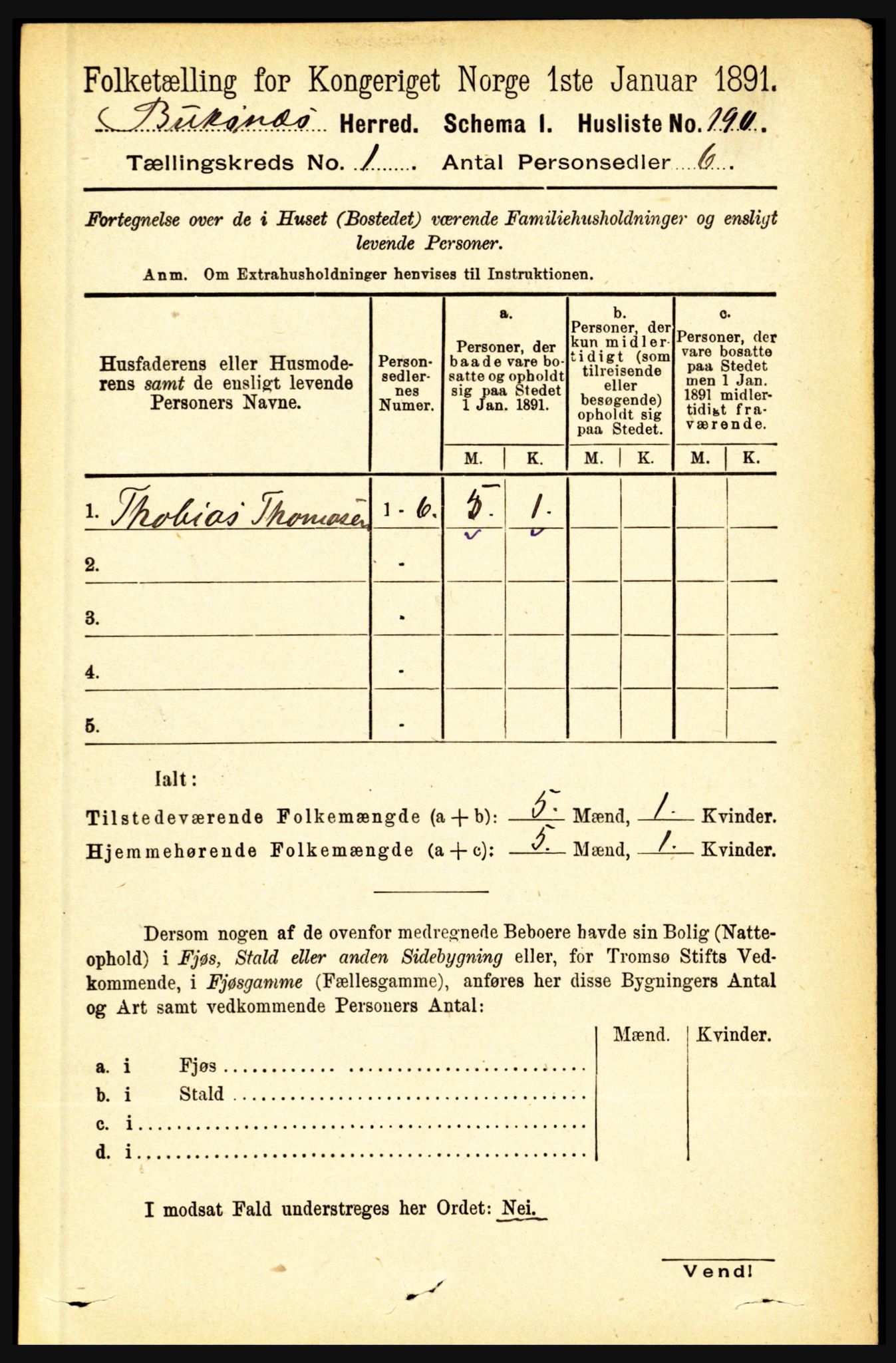 RA, Folketelling 1891 for 1860 Buksnes herred, 1891, s. 215