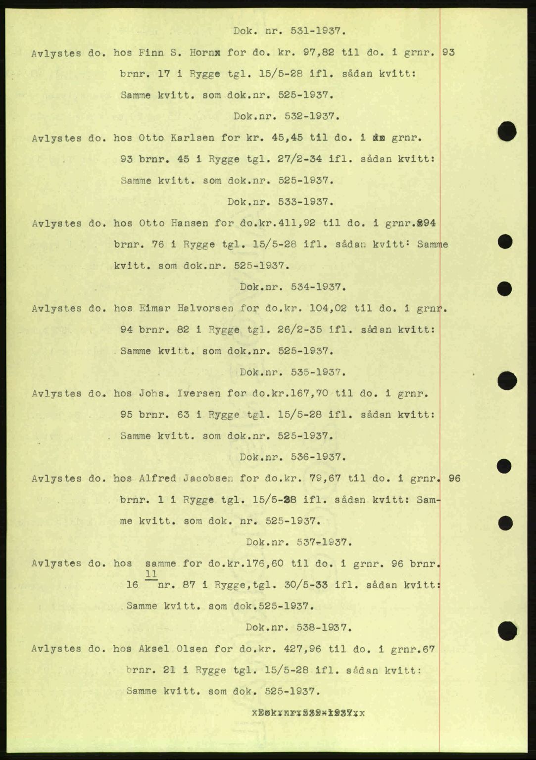 Moss sorenskriveri, SAO/A-10168: Pantebok nr. B3, 1937-1937, Dagboknr: 531/1937