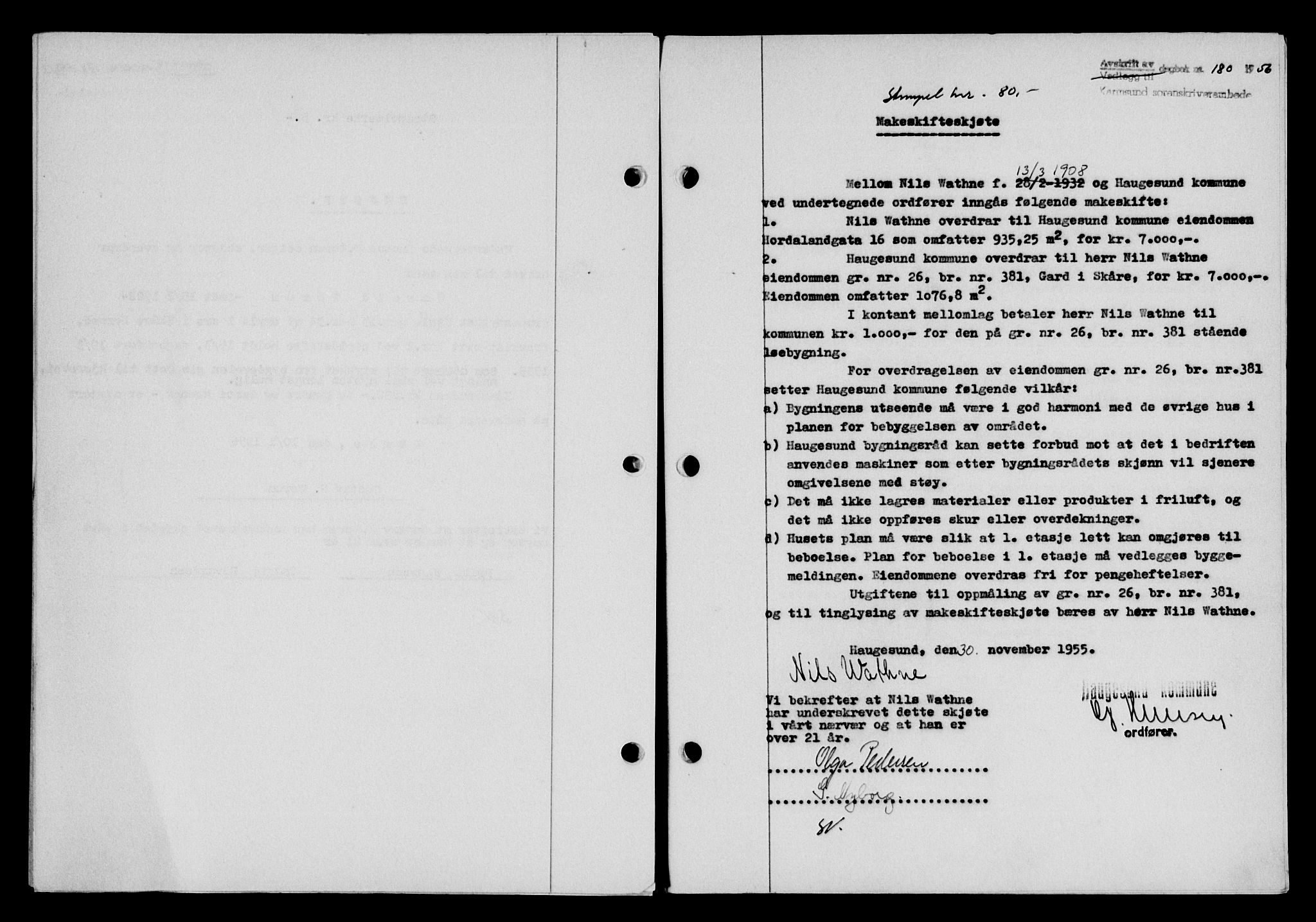 Karmsund sorenskriveri, SAST/A-100311/01/II/IIB/L0118: Pantebok nr. 98A, 1955-1956, Dagboknr: 180/1956