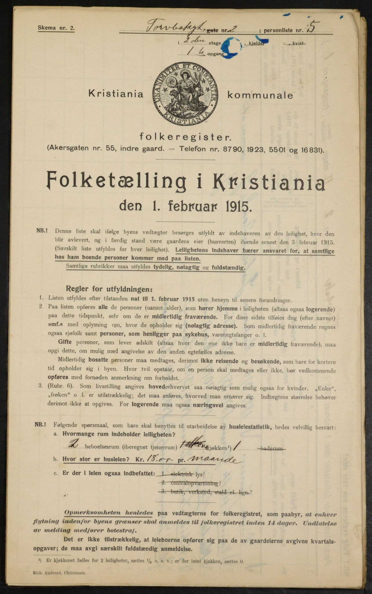 OBA, Kommunal folketelling 1.2.1915 for Kristiania, 1915, s. 115328