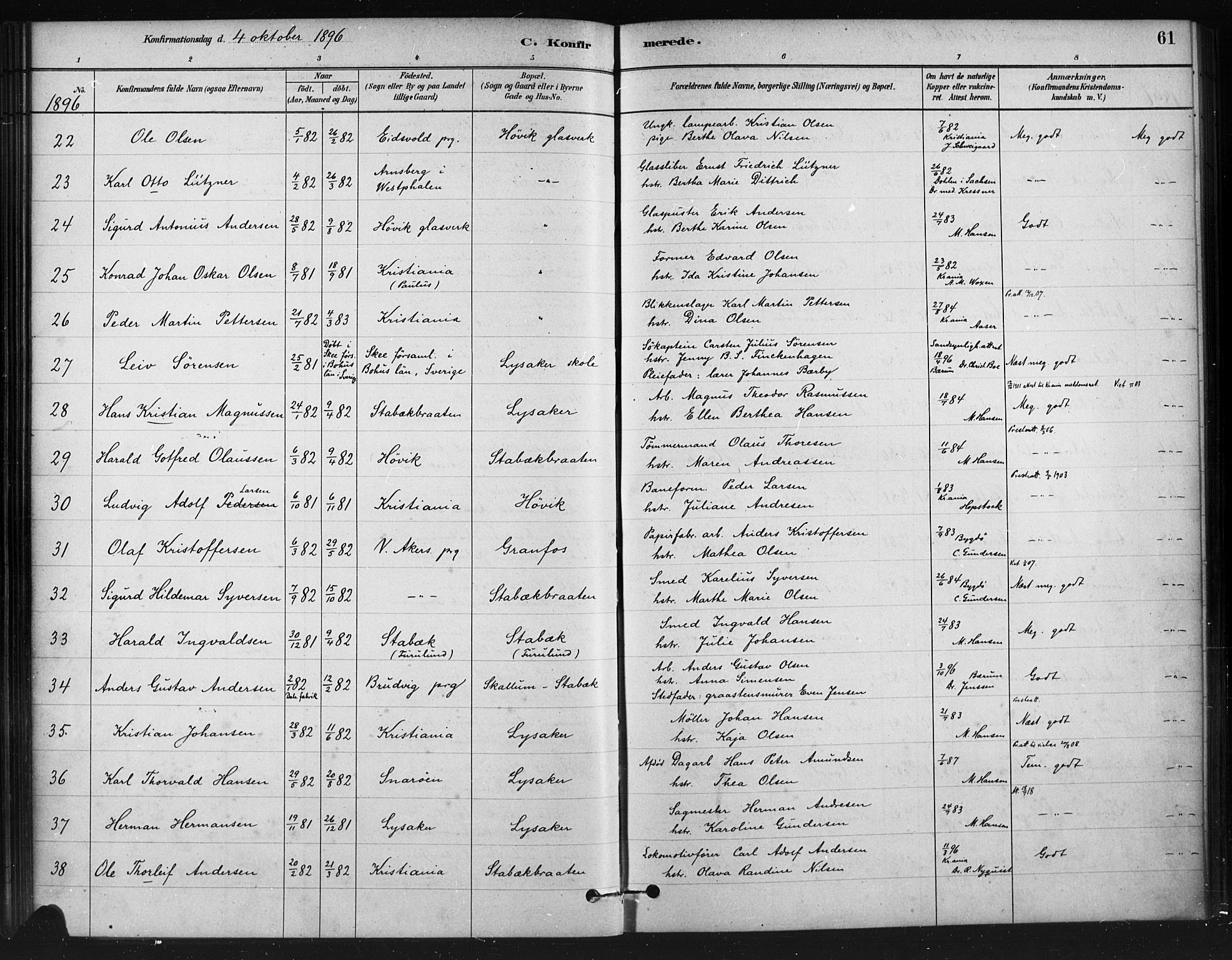 Asker prestekontor Kirkebøker, AV/SAO-A-10256a/F/Fc/L0002: Ministerialbok nr. III 2, 1879-1904, s. 61
