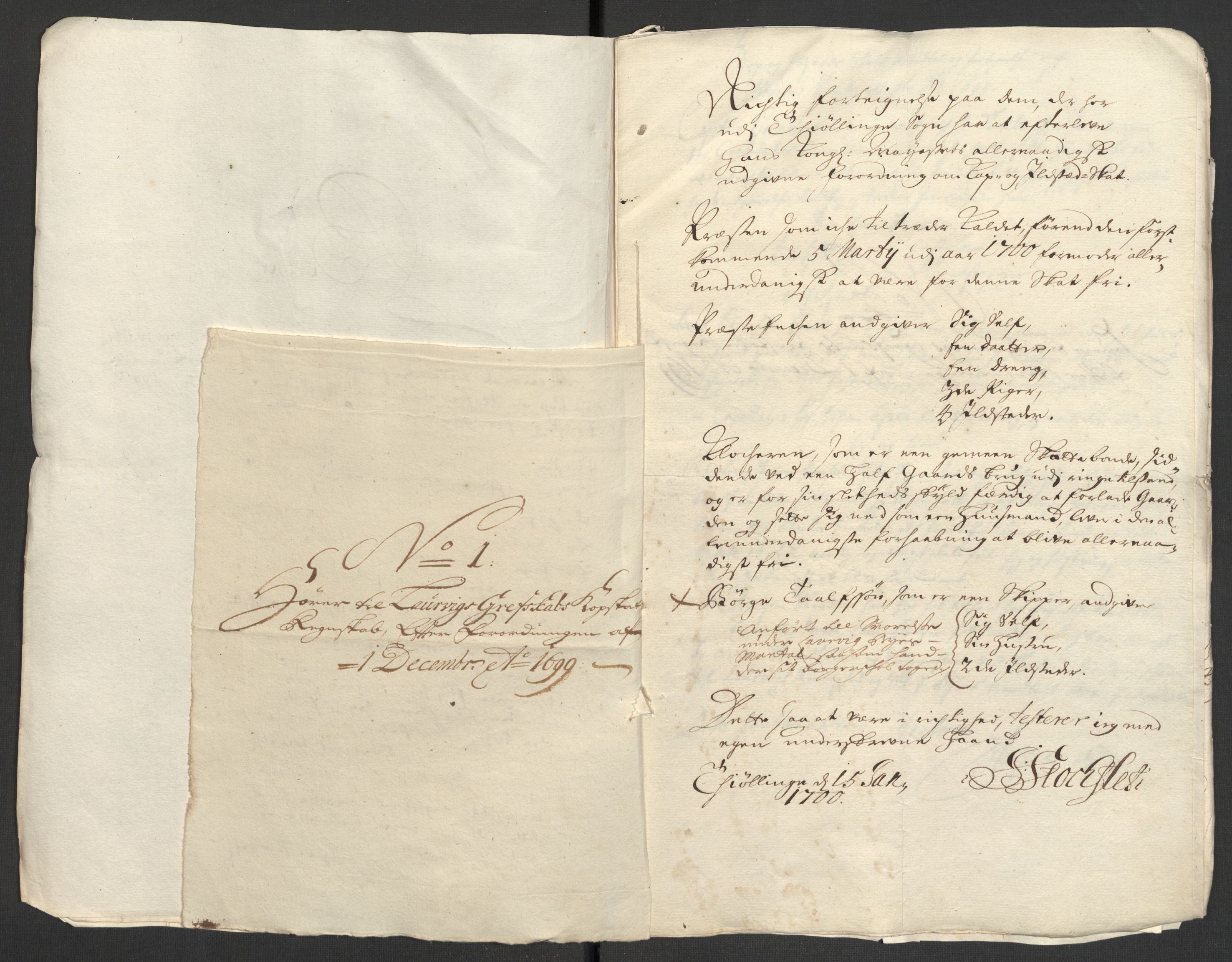 Rentekammeret inntil 1814, Reviderte regnskaper, Fogderegnskap, AV/RA-EA-4092/R33/L1976: Fogderegnskap Larvik grevskap, 1698-1701, s. 288