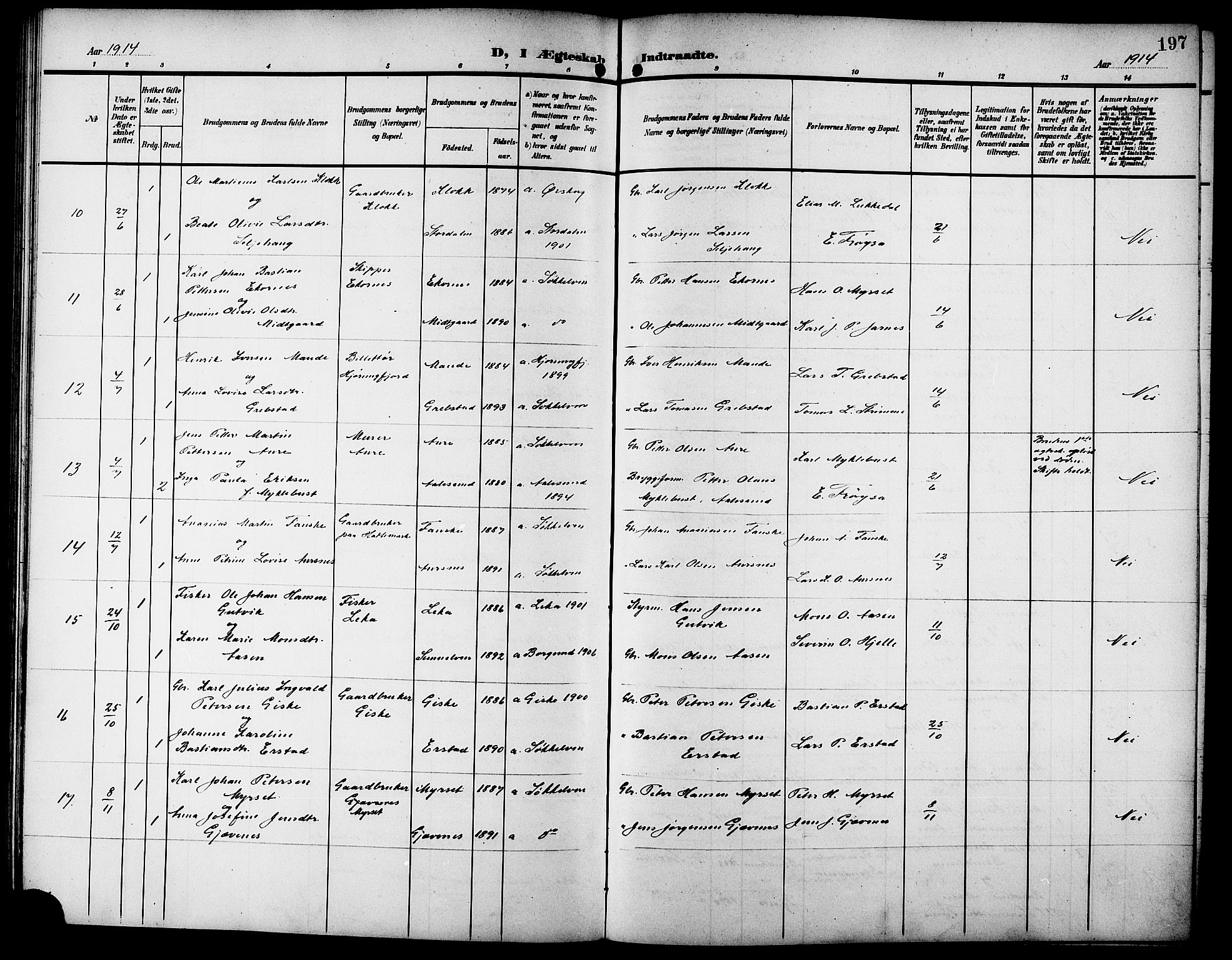 Ministerialprotokoller, klokkerbøker og fødselsregistre - Møre og Romsdal, SAT/A-1454/523/L0341: Klokkerbok nr. 523C04, 1903-1916, s. 197