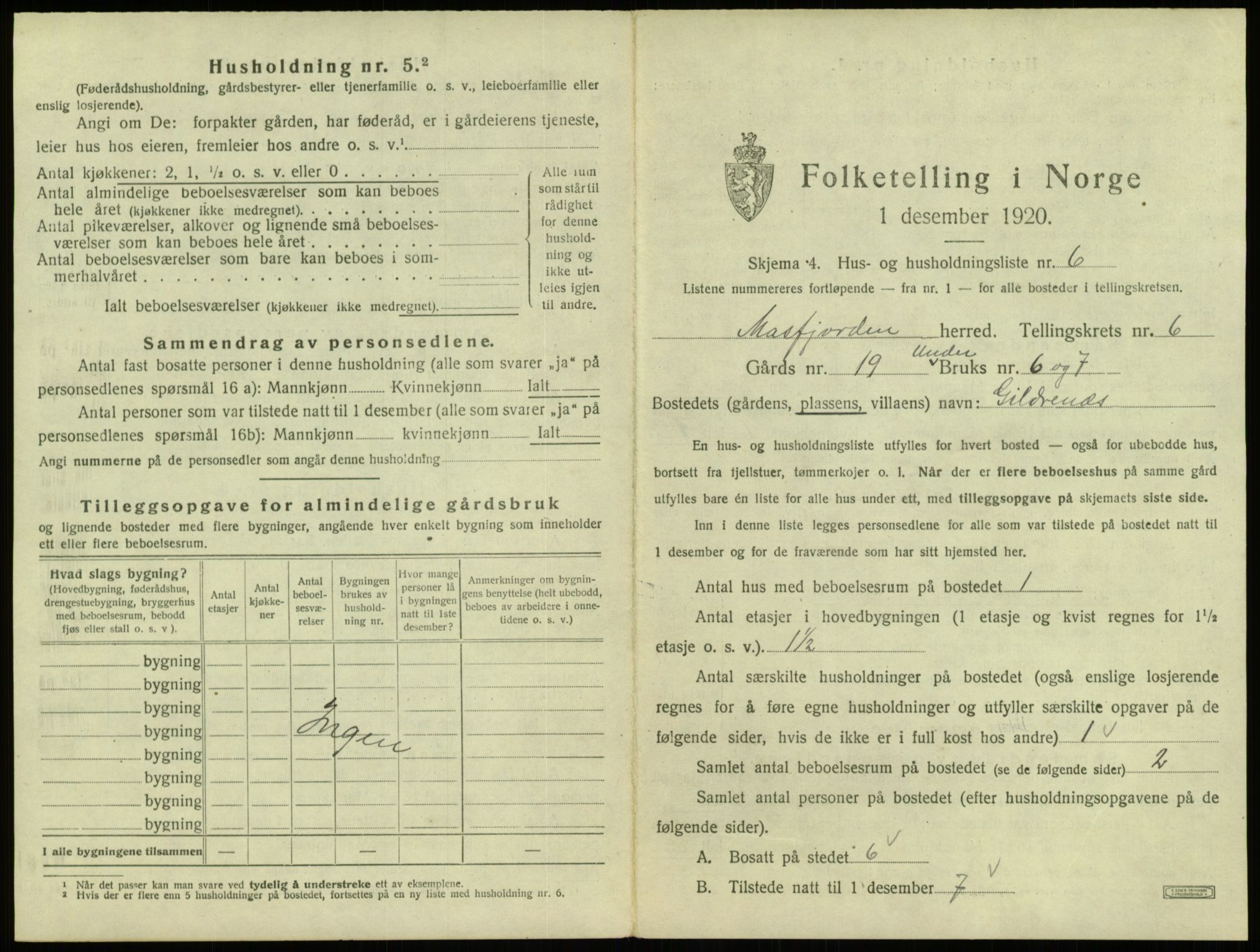 SAB, Folketelling 1920 for 1266 Masfjorden herred, 1920, s. 297