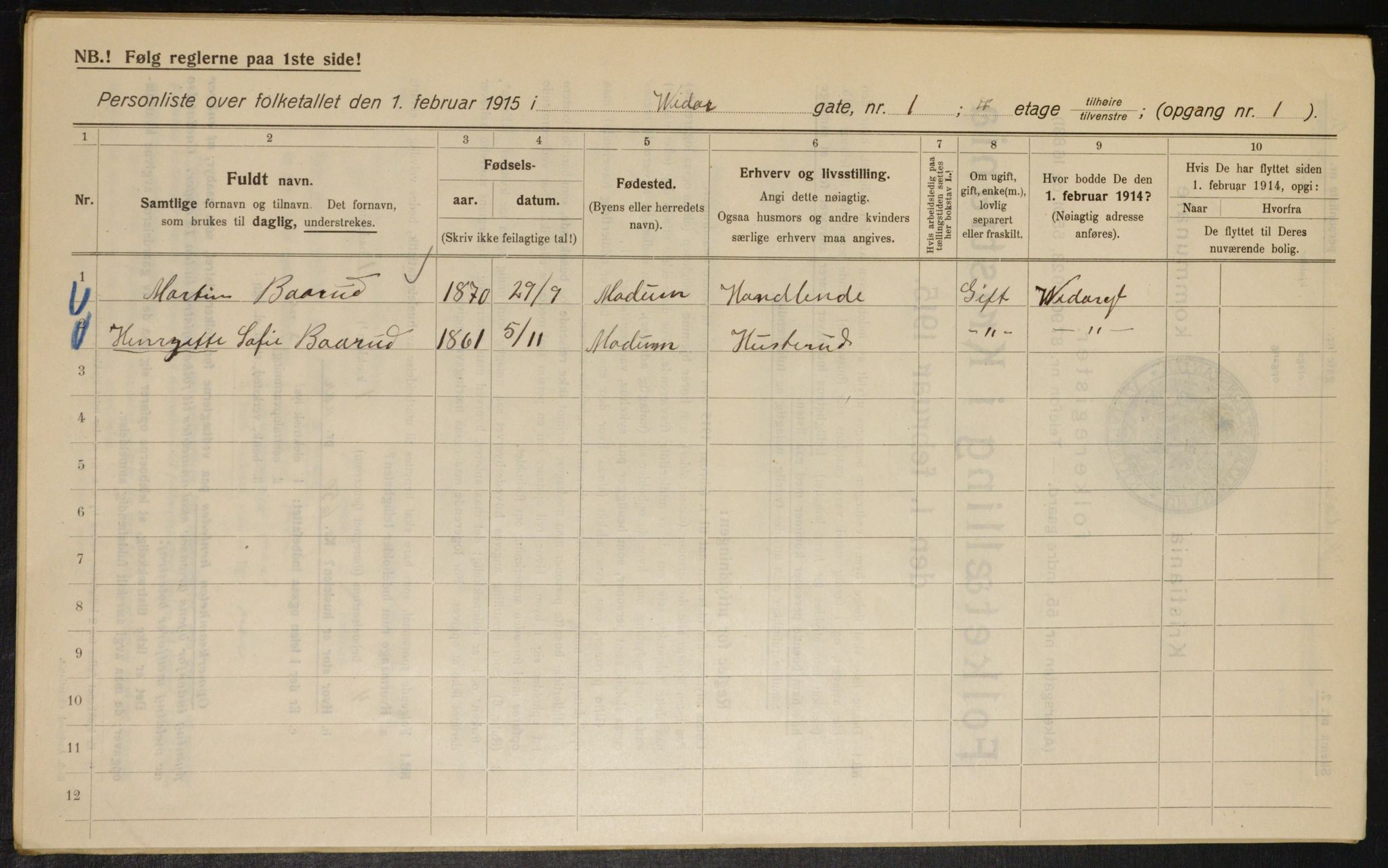 OBA, Kommunal folketelling 1.2.1915 for Kristiania, 1915, s. 124148