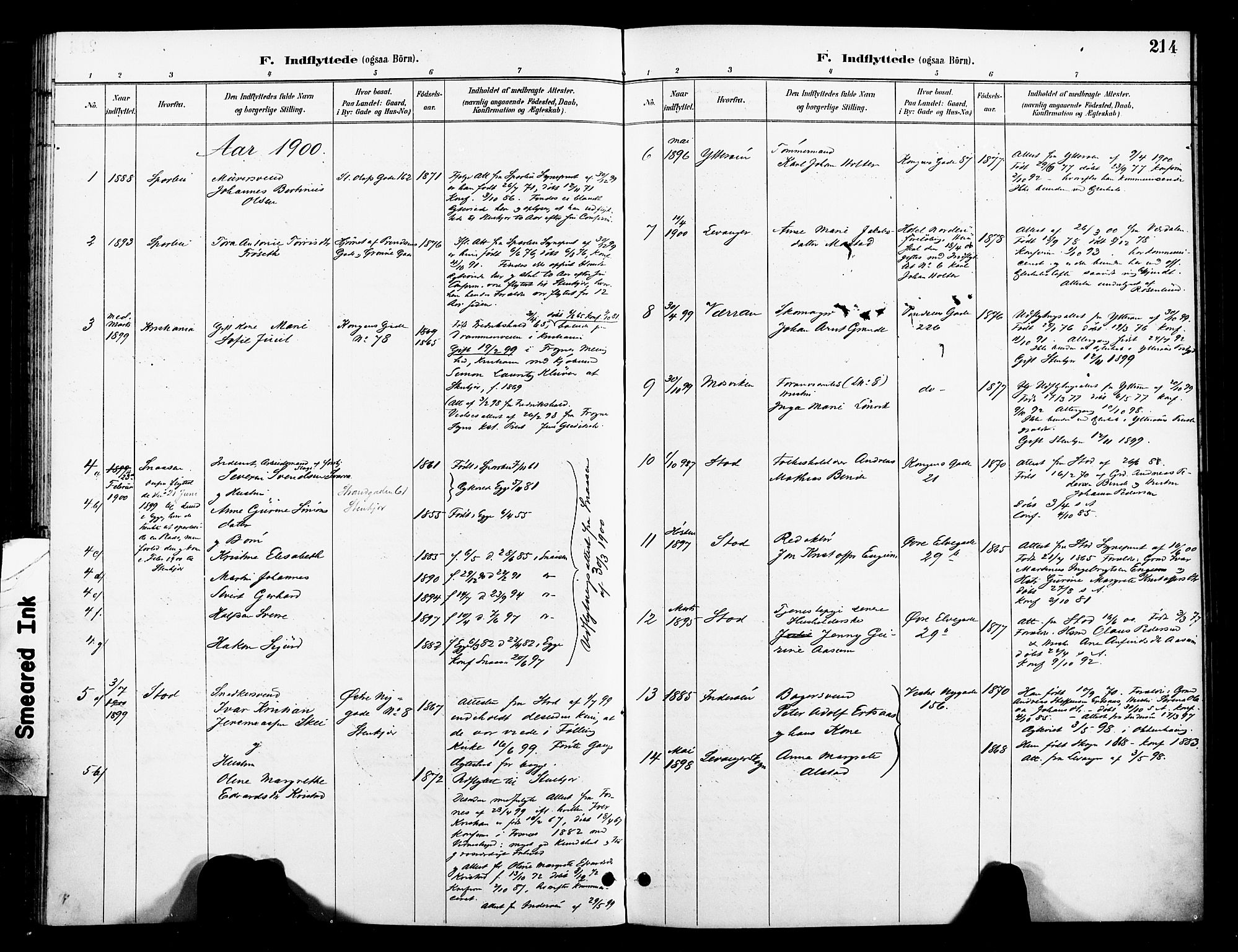 Ministerialprotokoller, klokkerbøker og fødselsregistre - Nord-Trøndelag, SAT/A-1458/739/L0372: Ministerialbok nr. 739A04, 1895-1903, s. 214