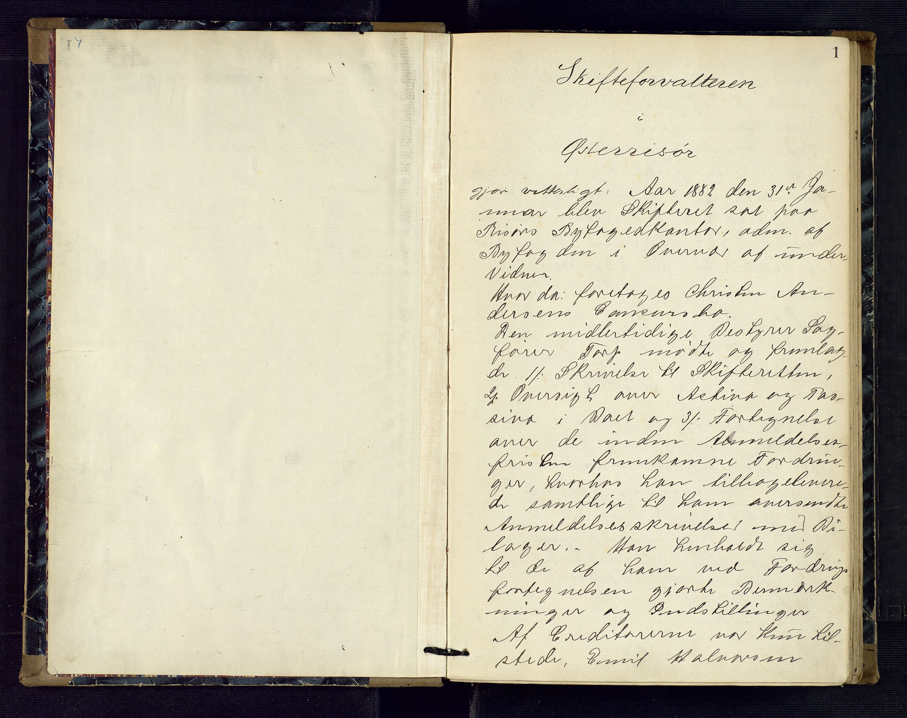 Risør byfogd, AV/SAK-1222-0005/H/Hc/L0004: Skifteprotokoll nr. 3B, 1882-1886, s. 1