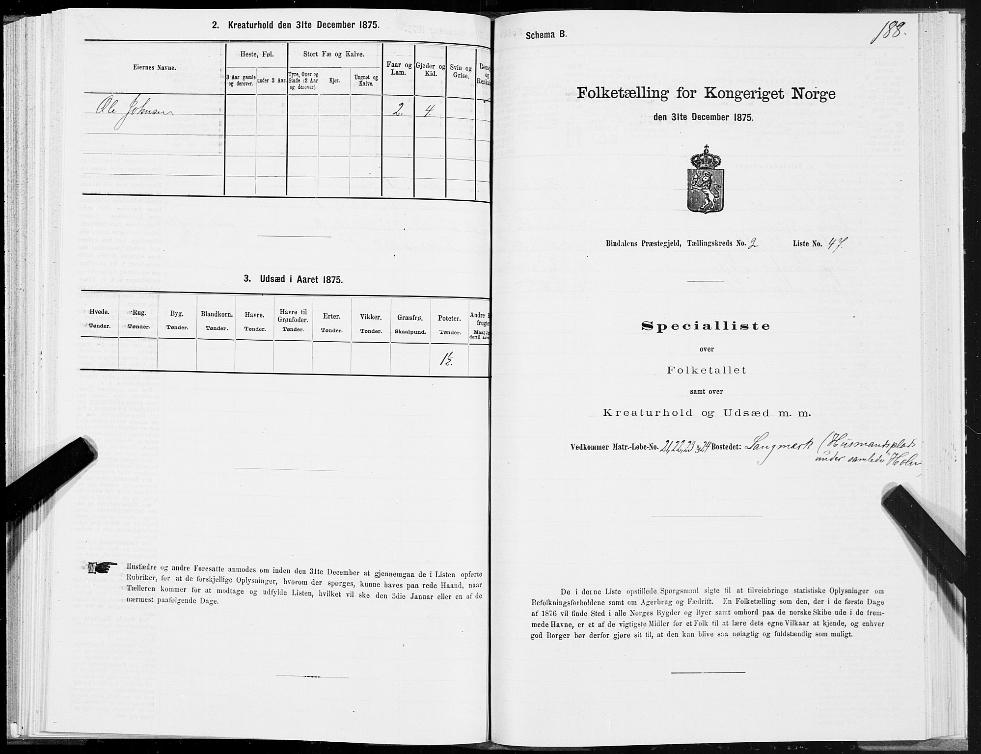 SAT, Folketelling 1875 for 1811P Bindal prestegjeld, 1875, s. 1188