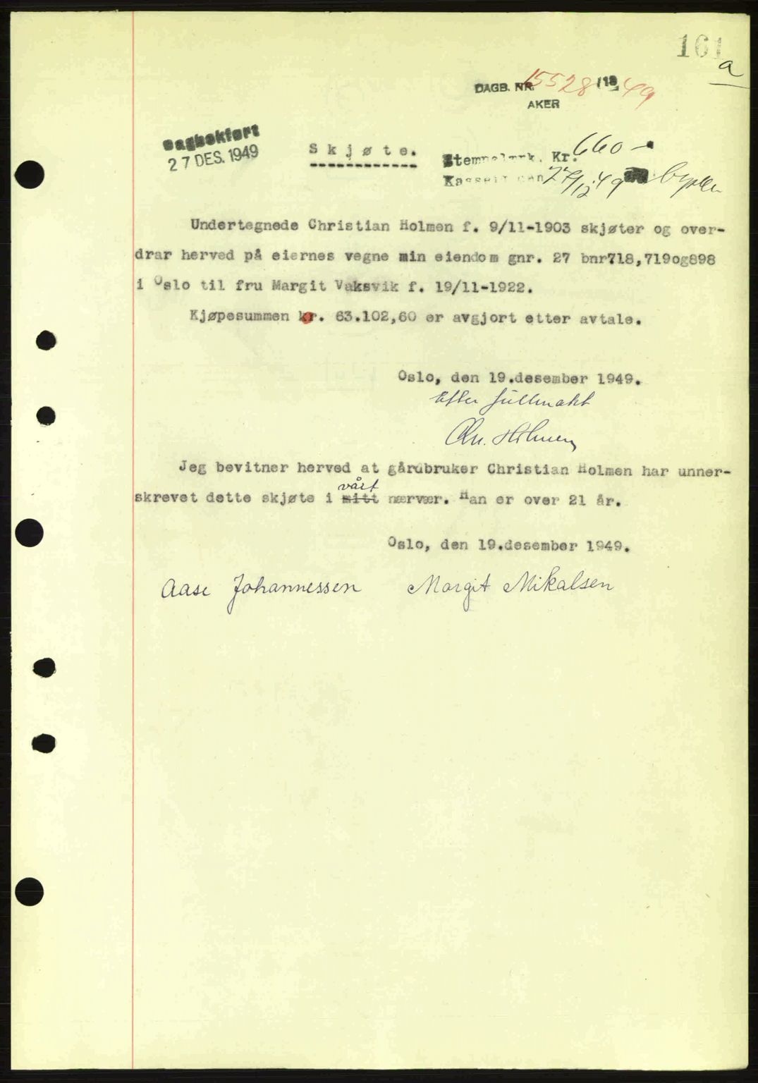 Oslo byskriverembete, AV/SAO-A-10227/G/Gb/Gbd/Gbda/L0017: Pantebok nr. A215, 1949-1950, Dagboknr: 15528/1949