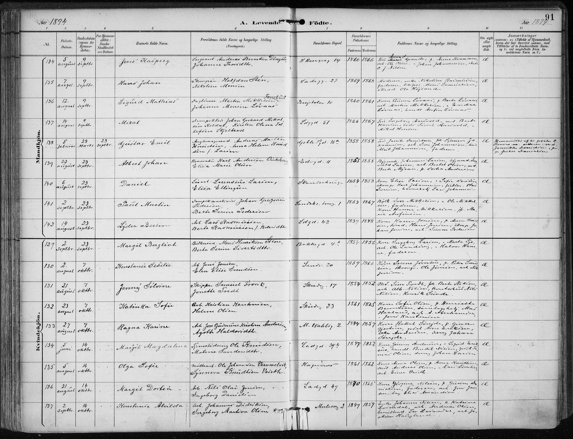 Sandviken Sokneprestembete, AV/SAB-A-77601/H/Ha/L0005: Ministerialbok nr. B 2, 1891-1901, s. 91