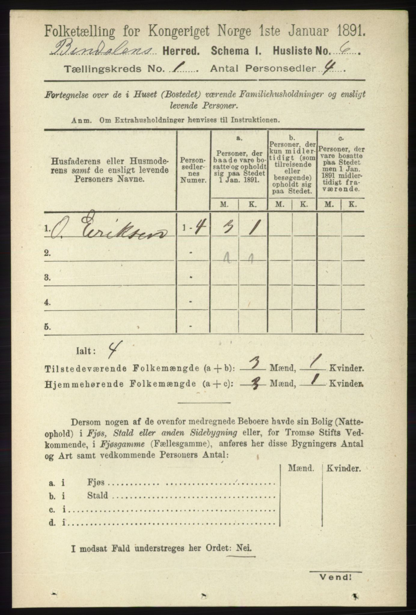 RA, Folketelling 1891 for 1811 Bindal herred, 1891, s. 32