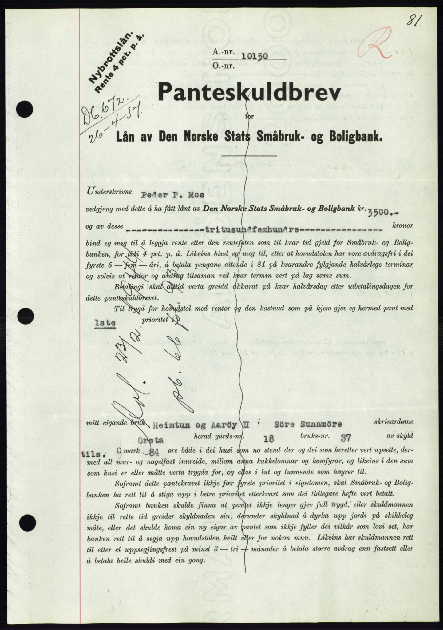 Søre Sunnmøre sorenskriveri, AV/SAT-A-4122/1/2/2C/L0063: Pantebok nr. 57, 1937-1937, Dagboknr: 672/1937