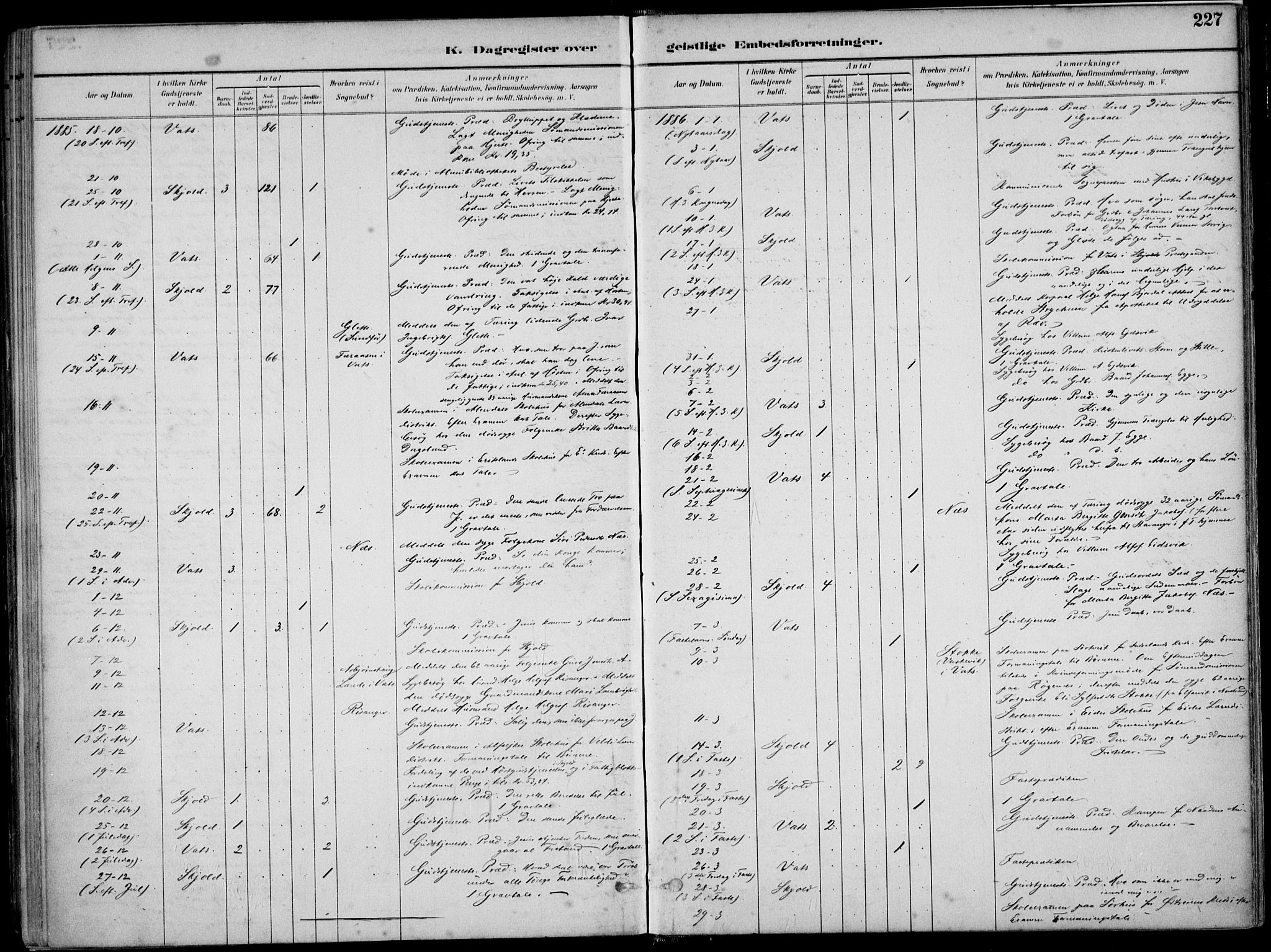 Skjold sokneprestkontor, AV/SAST-A-101847/H/Ha/Haa/L0010: Ministerialbok nr. A 10, 1882-1897, s. 227